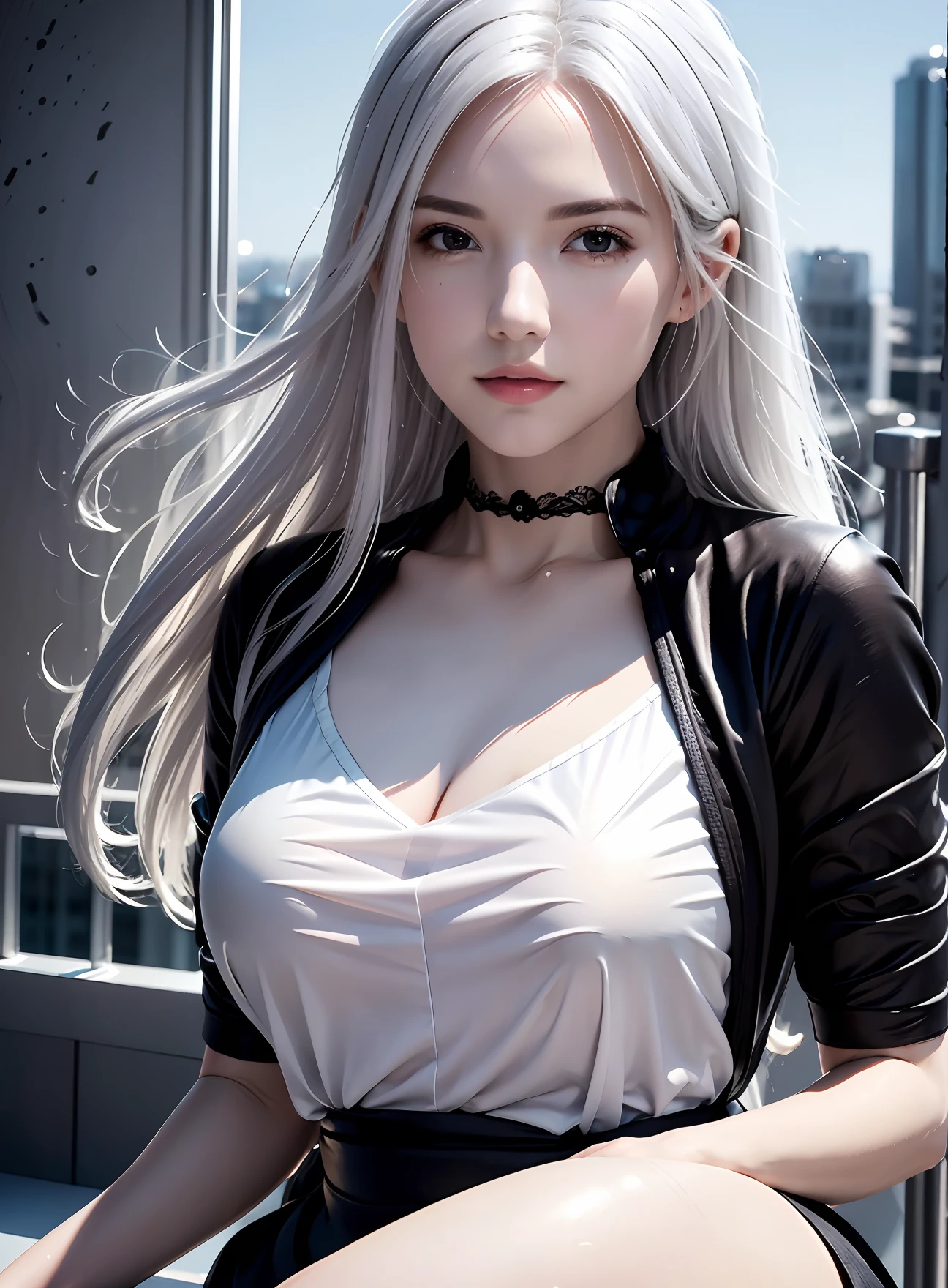 (8k, Best Quality, Masterpiece: 1.2), (Realistic, Realistic: 1.37), Ultra Detailed, 1 Girl, Cute, Solo, Beautiful Detailed Sky, Detailed Cafe, Night, Sitting, Dating, ( red nose), (smile: 1.15), (shut up) small breasts, beautiful and delicate eyes, (collared shirt: 1.1), night, wet, business attire, rain, white lace, (short hair: 1.2), flowing hair NovaFrogStyle,