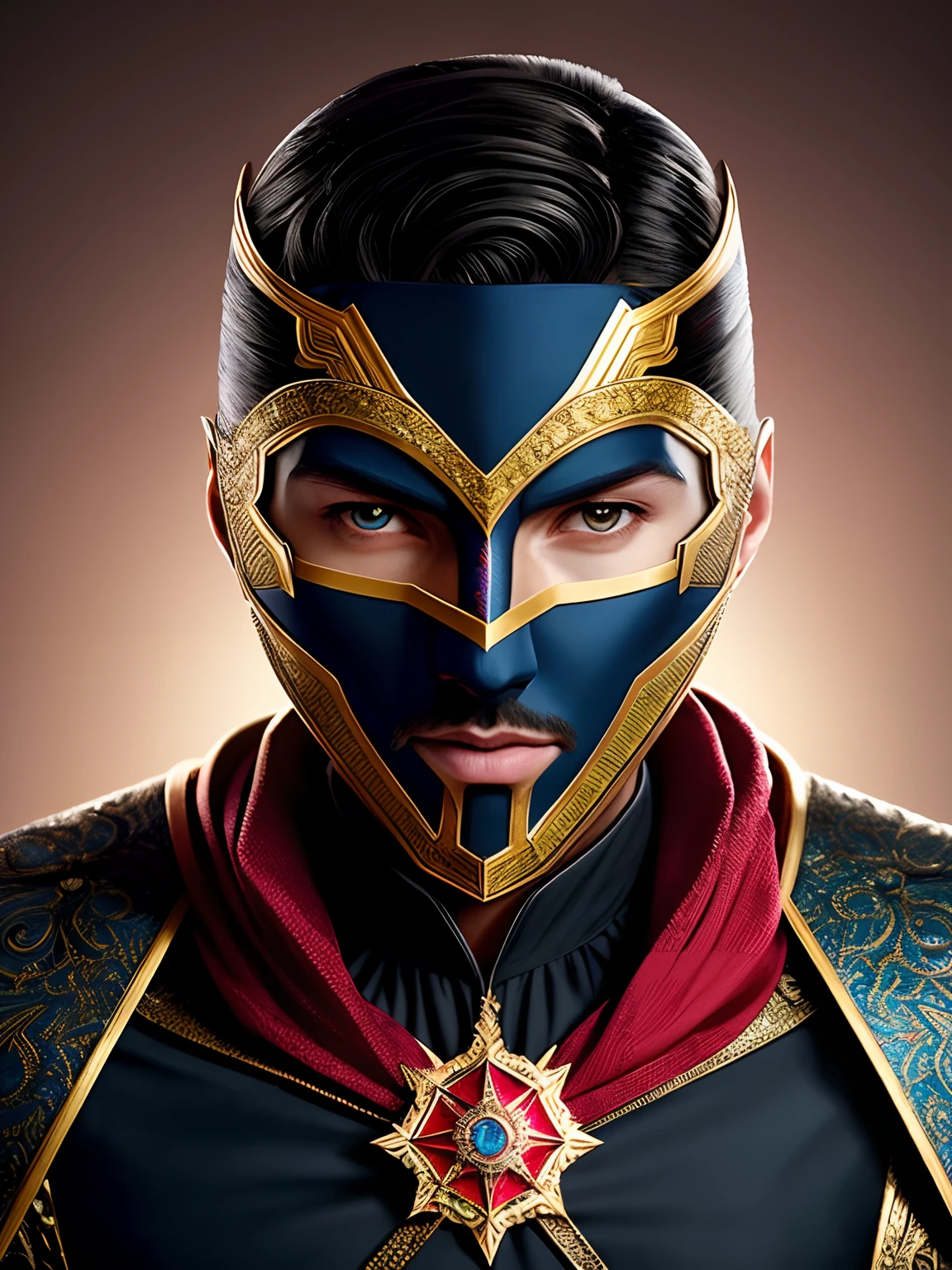fechar-se, era vitoriana, doctor strange mask, cinematografia, handmade, elegante, meticuloso, magnifica, maximum details, extremely hyperaesthetic, intricadamente detalhado, muito ouro, diamante, Ruby and pearls, cinematic light and black background