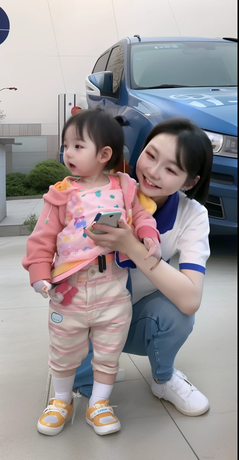 There was a man holding a baby and a woman holding a cell phone, with a child, jia, jinyiwei, yanjun cheng, Li Zixin, xue han, zmonzheng, chinese artist, Yan, xintong chen, lulu chen, kiddy big breasts, mingchen shen, Chinese, xiang duan, nanquan