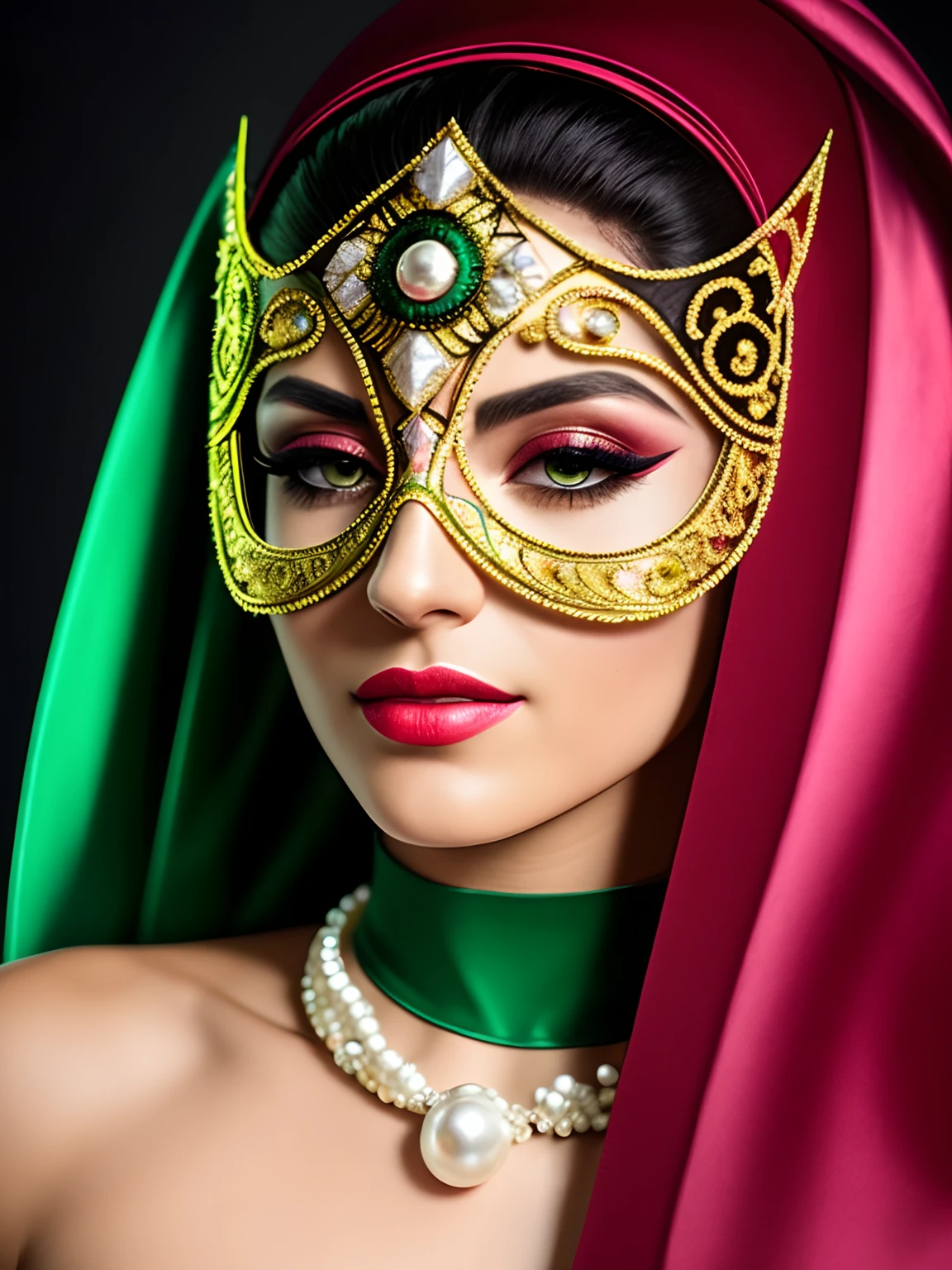 fechar-se, era vitoriana, hulk mask, cinematografia, handmade, elegante, meticuloso, magnifica, maximum details, extremely hyperaesthetic, intricadamente detalhado, muito ouro, diamante, Ruby and pearls, cinematic light and black background