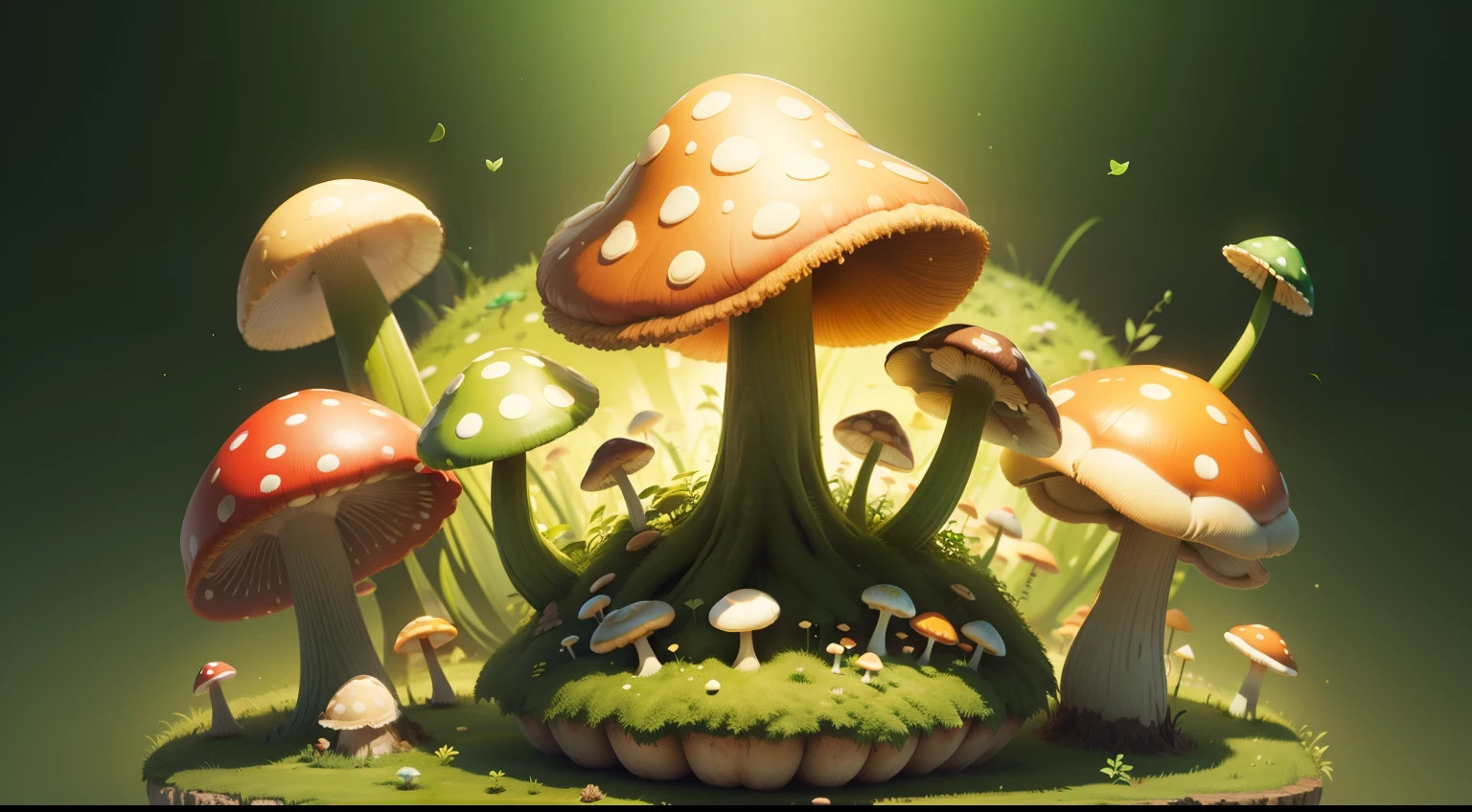 green planet full of happy mushrooms