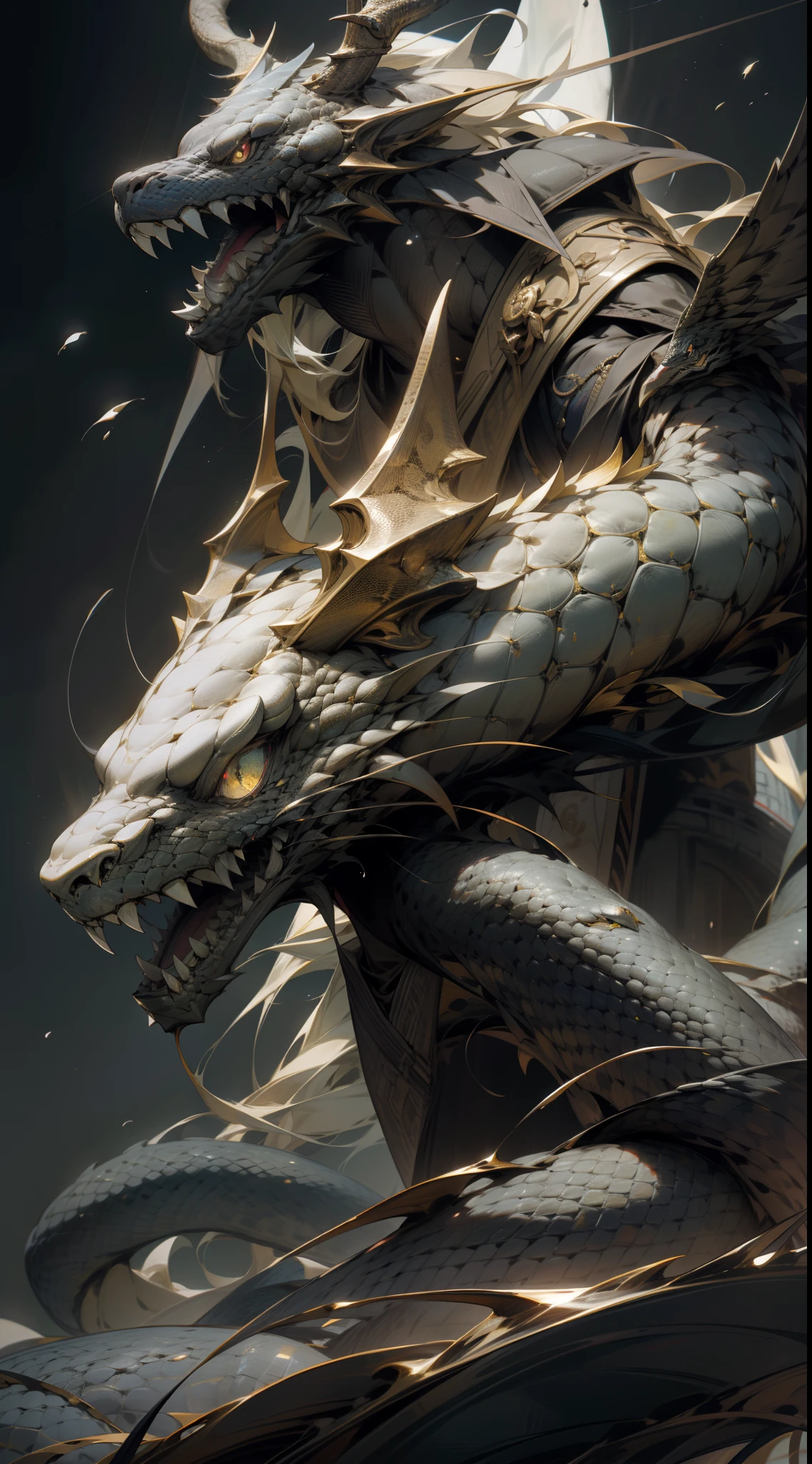 drak,In Chinese myths and legends,It is a supernatural animal,Has a snake body、Crocodile head、Lizard legs、eagle claws、Snake tail、deer antlers、fish scales、There are whiskers in the corners of the mouth、The image of a bead under the forehead,mechs,Mechanical body,Skysky,城市,mecha,in a panoramic view,The background is the Earth,Starcloud,space,Particle,Realistis,HDR(HighDynamicRange)、Ray traching、NVIDIA RTX、Hyper-Resolution、illusory 5、sub surface scattering、PBR Texture、post-proces、Anisotropy Filtering、depth of fields、maximum definition and sharpness,Many-Layer Textures、Albedo and Specular