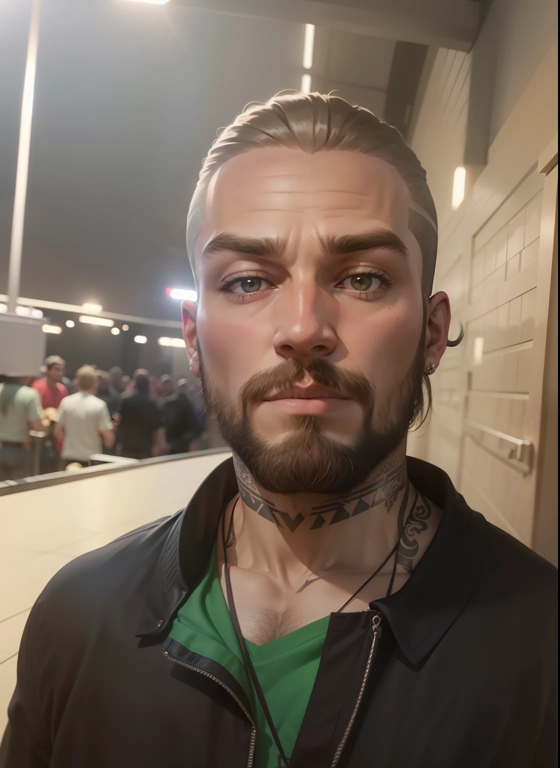 Eu com um cabelo comprido descolado e barba viking com tatuagens no rosto