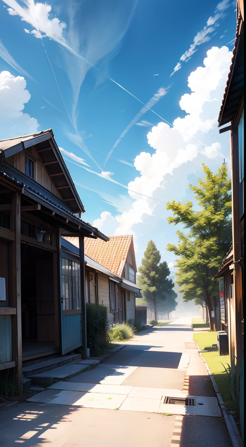 with blue sky and white clouds,rustic,Shop,The tree,over distances
