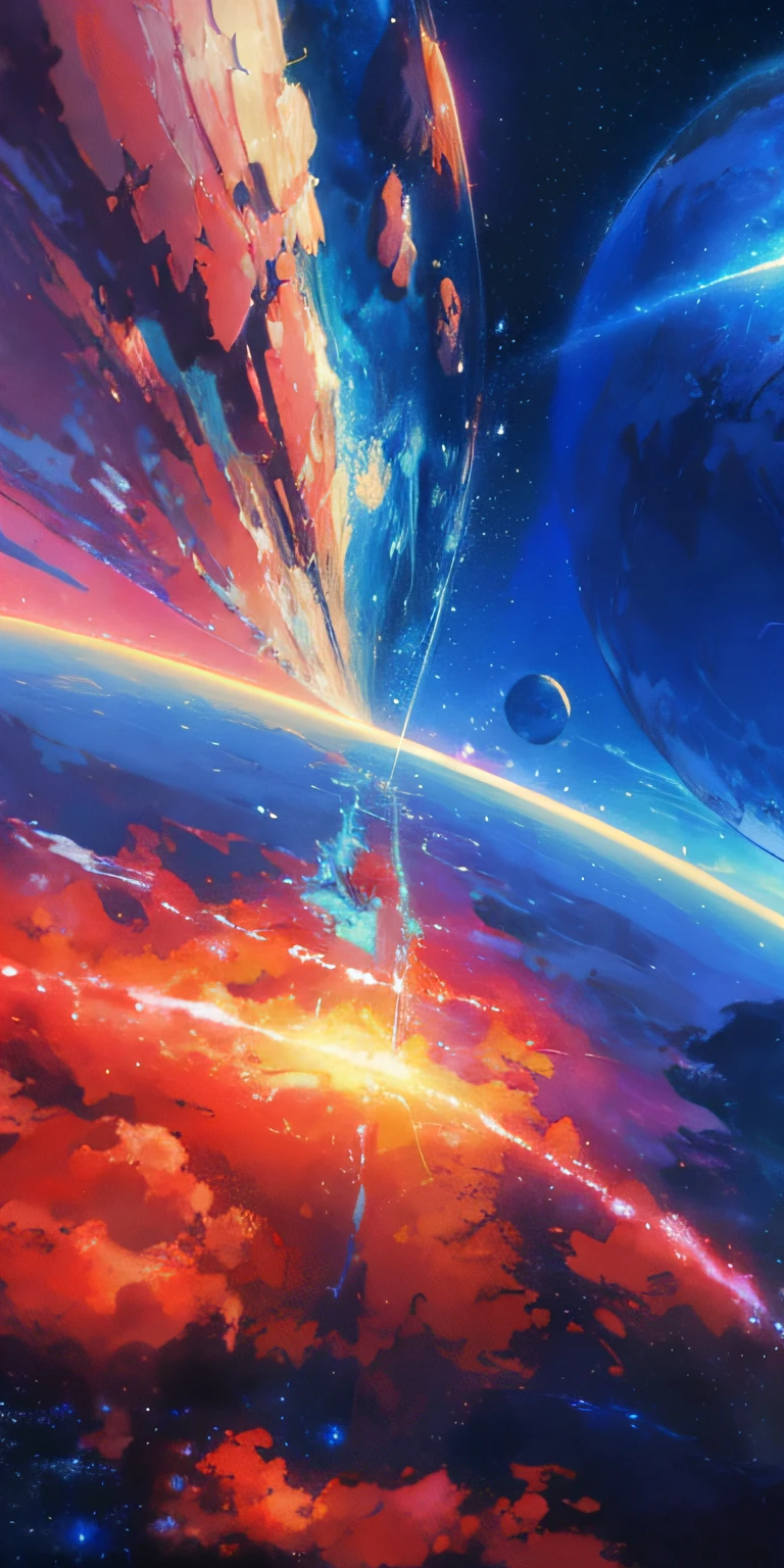 Animated scene of a planet with stars in the sky, cosmic sky. by makoto shinkai, endless cosmos in the background, Beautiful space, makoto shinkai cyril rolando, a beautiful artwork illustration, 4K highly detailed digital art, heaven planet in background, anime art wallpaper 4k, anime art wallpaper 4k, amazing wallpapers, Fantasy space,Accelerate、The universe is changing