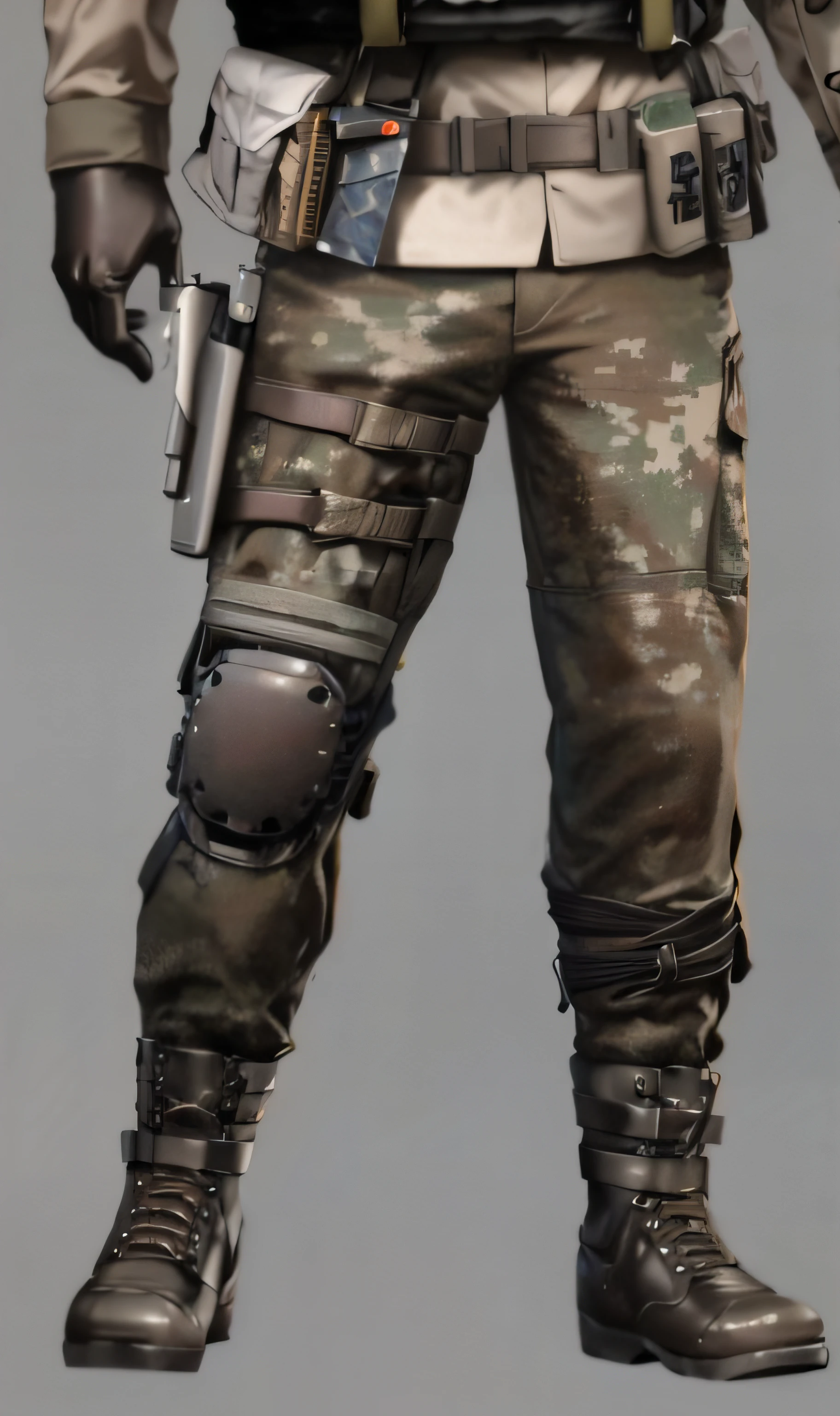 Close-up of a man in military uniform holding a gun, future soldier clothing, full body shot hyperdetailed, New military pants, Pants with camouflage pattern,in a dark space mercenary outfit, combat outfit, marmoset toolbag rendered, Stealth military pants, soldier outfit, stylised military clothes, intimidating full body armor, cargo pants. Cyberpunk city
