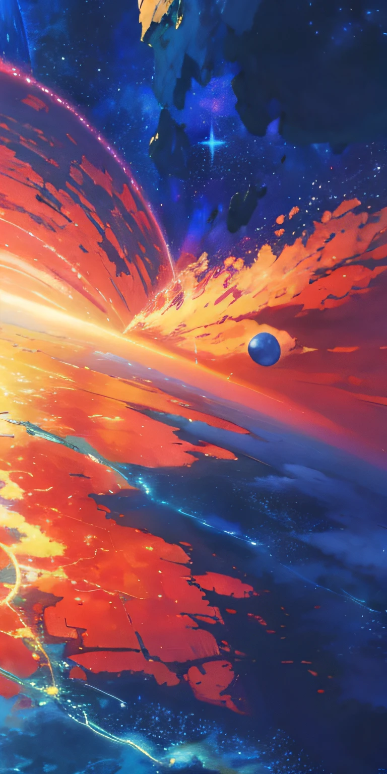 Animated scene of a planet with stars in the sky, cosmic sky. by makoto shinkai, endless cosmos in the background, Beautiful space, makoto shinkai cyril rolando, a beautiful artwork illustration, 4K highly detailed digital art, heaven planet in background, anime art wallpaper 4k, anime art wallpaper 4k, amazing wallpapers, Fantasy space,Accelerate、The universe is changing