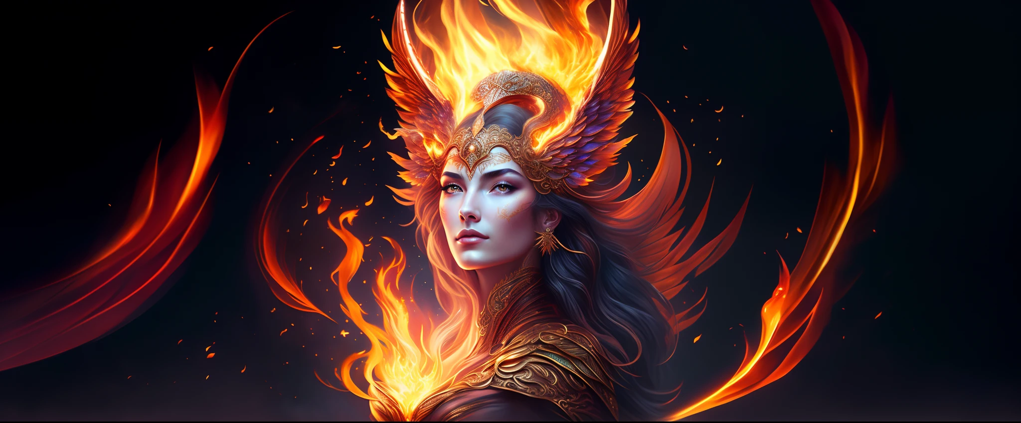 Goddess Gaia, with fire element, phoenix, young beauty, detailed, complex, elegant, expansive, fantastic, phoenix, flame, sparks, enchanted, full of magical creatures, fantasy art, proportion, ember, heat, firebird, divine , intricate design, ultra detailed, sharp focus, 8k , high resolution, incredibly detailed, intricate design, elegant, art by stanley lau and artgerm