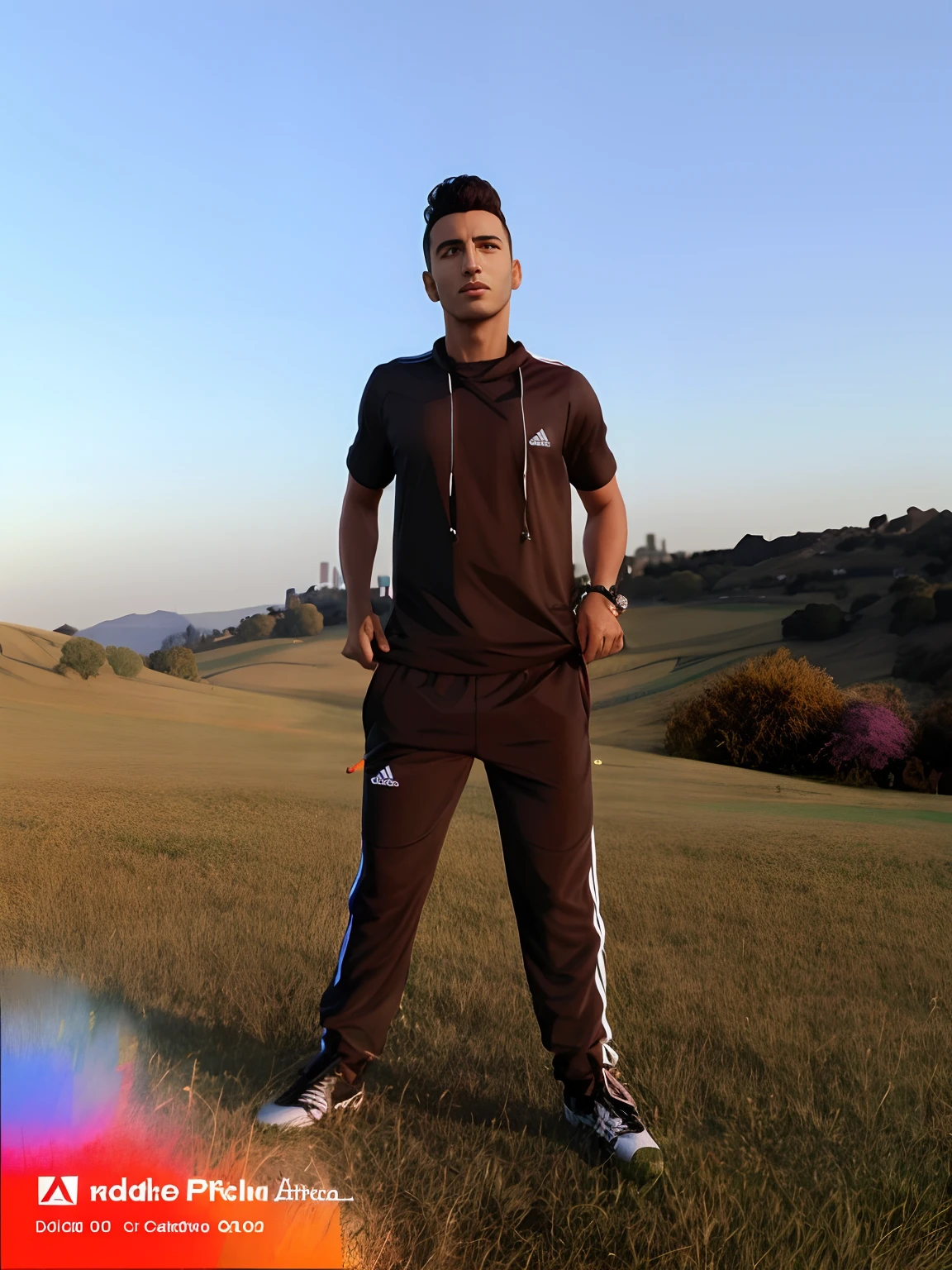 arafed man standing in a field with a kite in his hand, album photo, mohamed chahin, stylish pose, profile image, profile pic, music video, photo taken in 2 0 2 0, man in adidas tracksuit, edited in photoshop, chappie in an adidas track suit, mohamed chahin style, photoshoot, by Joseph Pisani