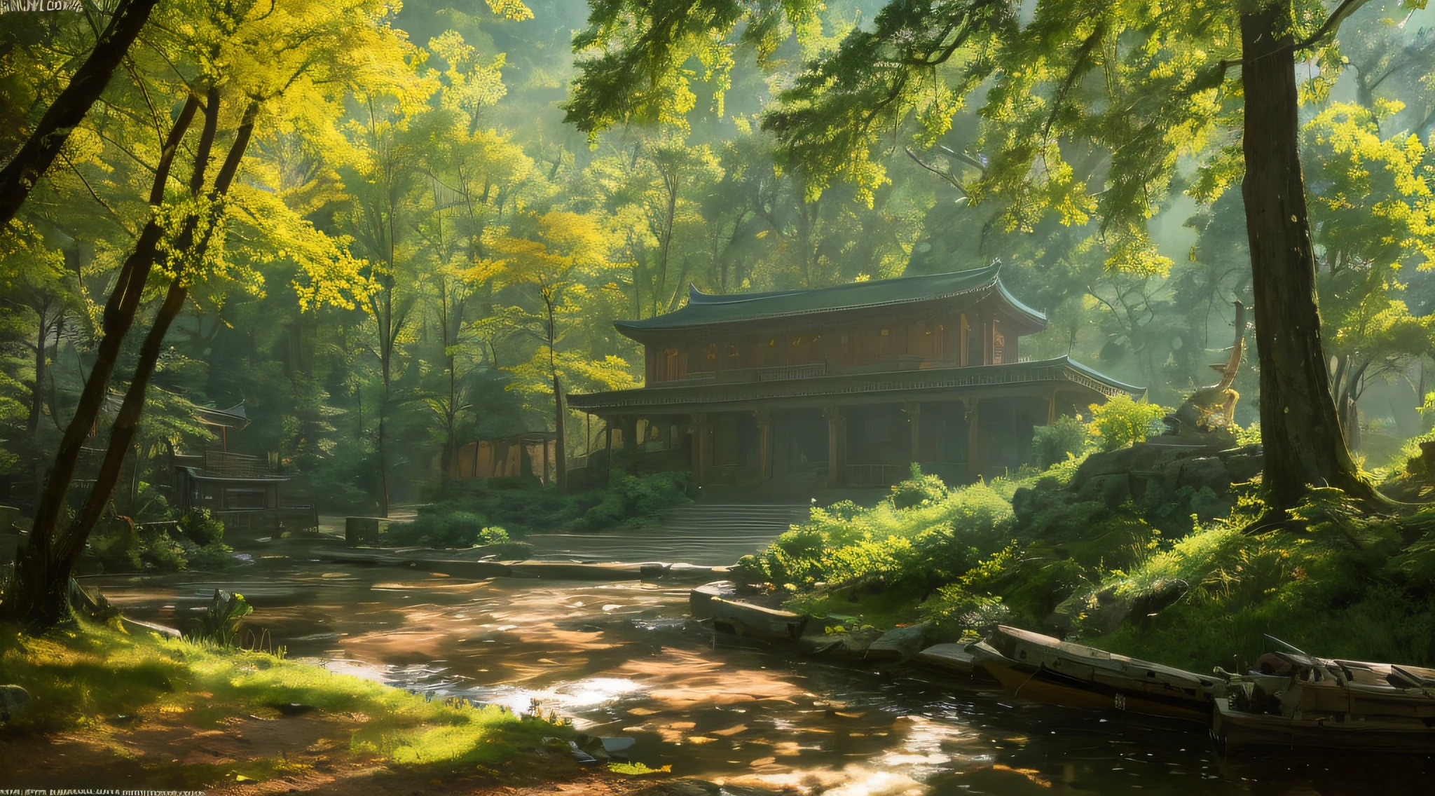 the temple is in the forest, raw photo, surreal photo, unreal engine 4, 8k, super sharp, detailed colors, wide color coverage , extreme scene detail, shading, anti-aliasing, error detail smoothing,raw photo, surreal image, unreal engine 4, 8k, super sharp, detailed colors, wide color coverage, extremely high scene detail, shading, anti-aliasing, error detail smoothing, raw photo, surreal photo, unreal engine 4.8k, super sharp, detailed color, wide color coverage, scene detail extremely tall object , (8k, RAW photo, best quality, masterpiece:1.2), (realistic, photo-realistic:1.37),modelshoot style, (extremely detailed CG unity 8k wallpaper),professional majestic oil painting by Ed Blinkey, Atey Ghailan, Studio Ghibli, by Jeremy Mann, Greg Manchess, Antonio Moro, trending on ArtStation, trending on CGSociety, Intricate, High Detail, Sharp focus, dramatic, photorealistic painting art by midjourney and greg rutkowski, scene detail extreme objects, shading, anti-aliasing, error detail smoothing