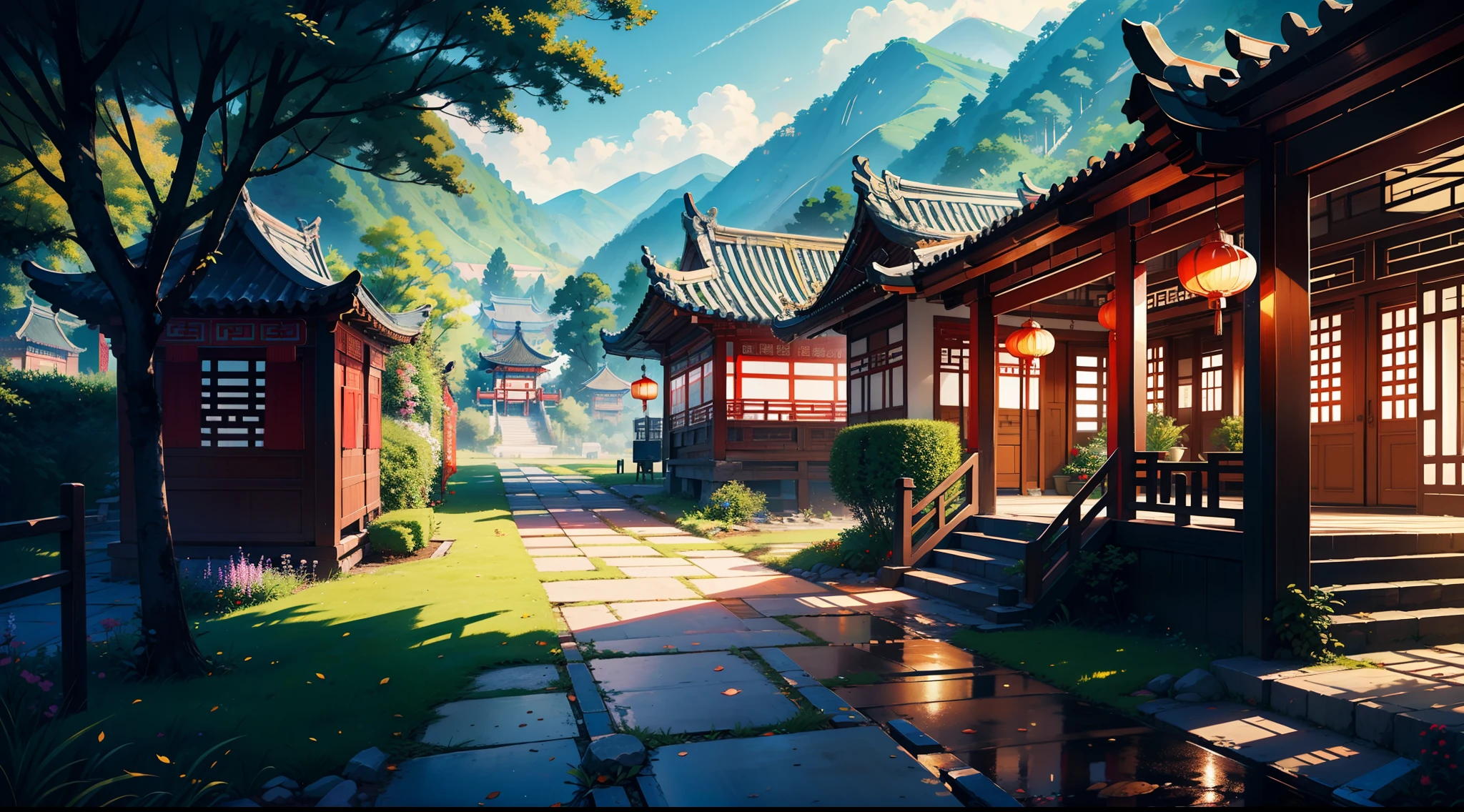 ((tmasterpiece,best qualtiy)),illustratio,Ultra-detailed 8K,Photorealsitic,Clear focus,A highly detailed,Professional lighting,Colorful detailed,(Rural China,Country yard,)