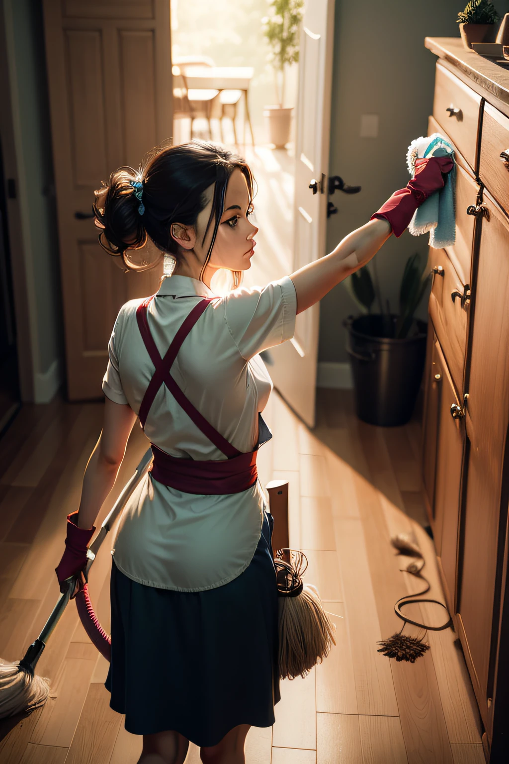 Woman cleaning house