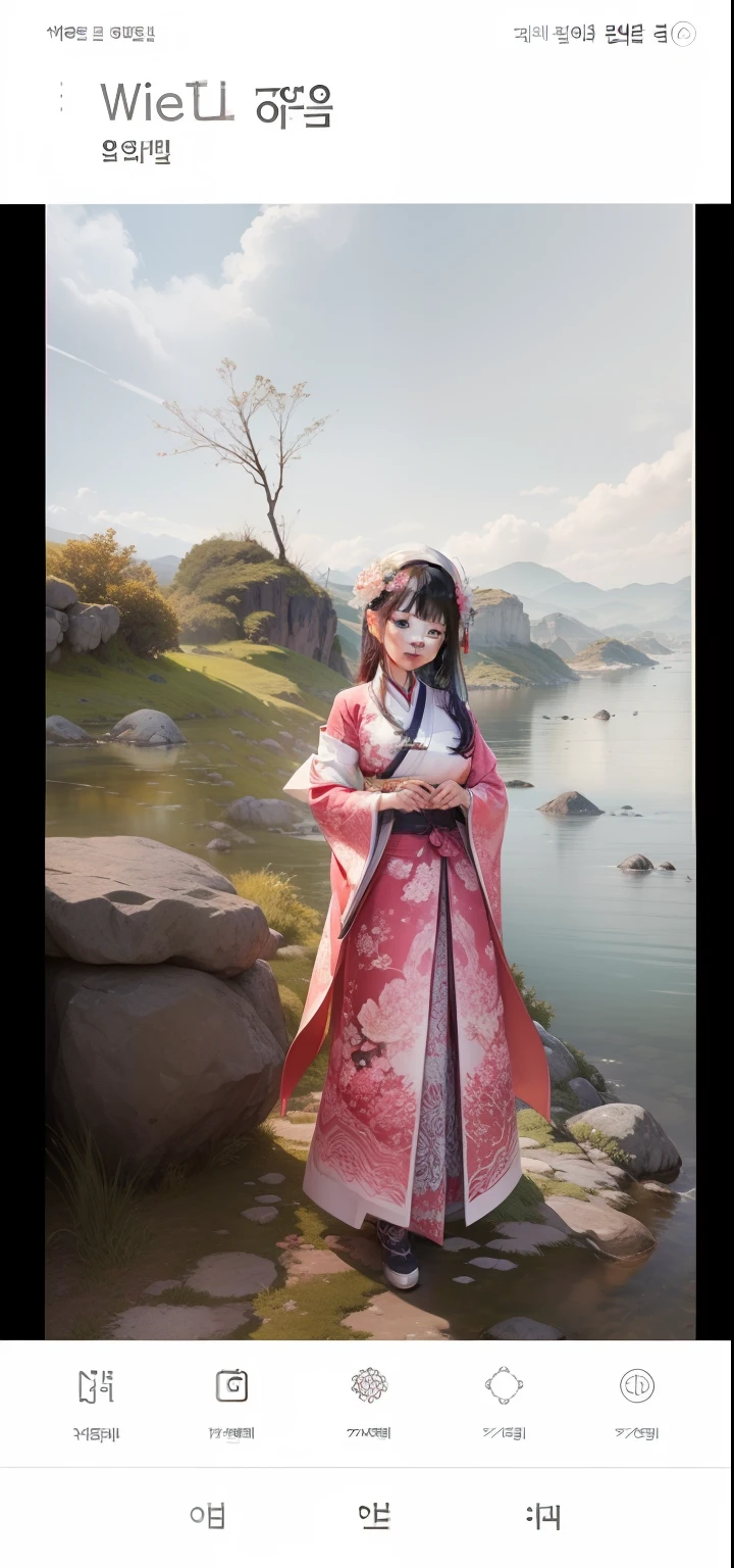 stechu,(white background:1.4), ((tachi-e)), original,(illustration:1.1),(best quality),(masterpiece:1.1),(extremely detailed CG unity 8k wallpaper:1.1), (colorful:0.9),(panorama shot:1.4),(solo:1.2), (ink splashing),(color splashing),((watercolor)), clear sharp focus,{ 1girl standing },((korean style )),flower background,outdoors,rocks, looking at viewer, make happy expressions,soft smile,pure,beautyfull detailed face and eyes,beautyfull intricacy clothing decorative pattern details, black hair,black eyes,colorwater