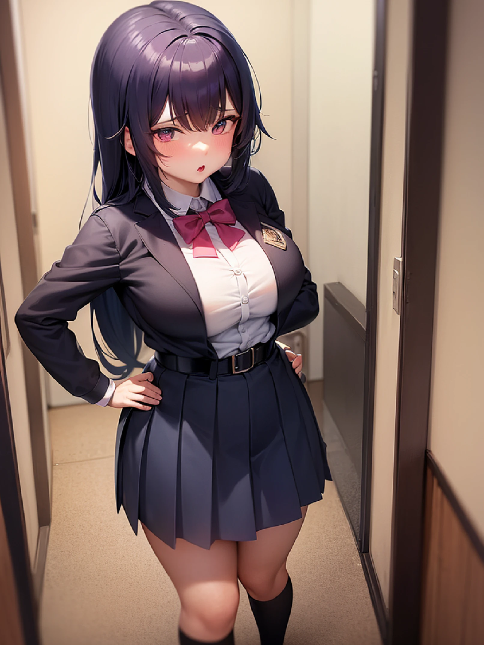 anime girl in a school uniform posing in a hallway, Realistic Schoolgirl, oppai, beautiful anime high school girl, a hyperrealistic schoolgirl, Seductive Anime Girl, oppai proportions, School Girl, small curvy loli, Ecchi anime style, Cute Schoolgirl, Big breasts!, Big breasts!!, beautiful alluring anime teen