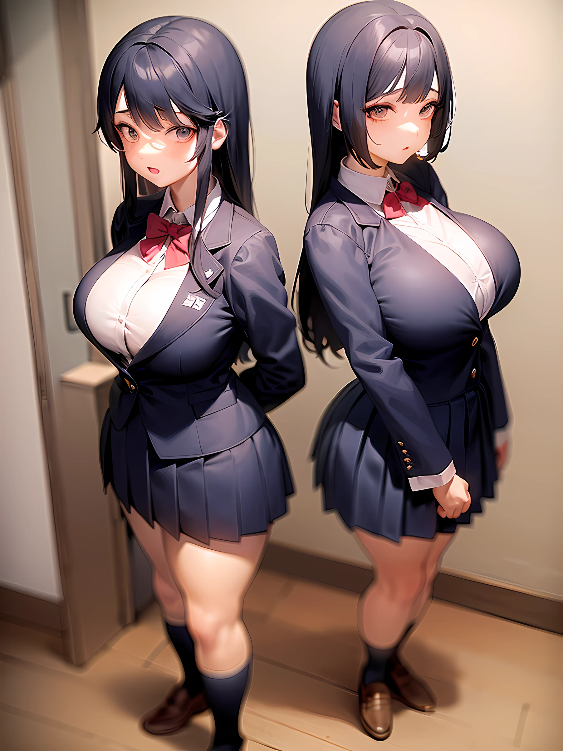 anime girl in a school uniform posing in a hallway, Realistic Schoolgirl, oppai, beautiful anime high school girl, a hyperrealistic schoolgirl, oppai proportions, School Girl, small curvy loli, Ecchi anime style, Cute Schoolgirl, Big breasts!, Big breasts!!, beautiful alluring anime teen