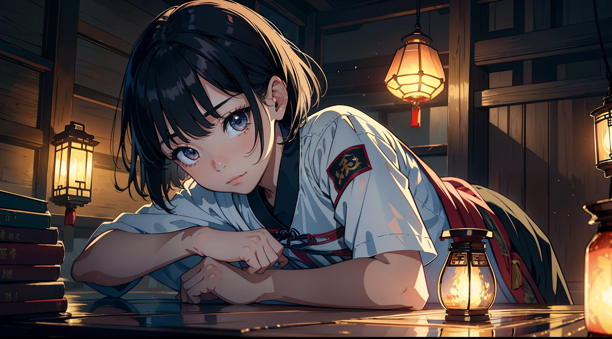 ((tmasterpiece,best qualtiy)),illustratio,Ultra-detailed 8K,Photorealsitic,Clear focus,A highly detailed,Professional lighting,Colorful detailed,(Rural China,a 10 years old girl,Wear clothes full of patches,Short black hair),vivaciousness。