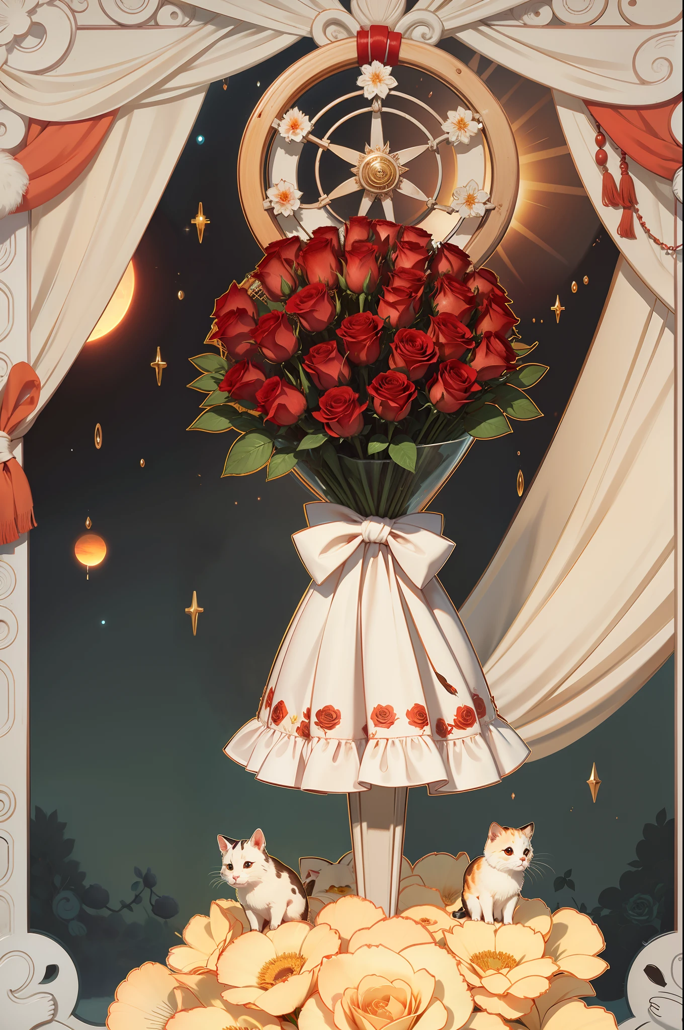 A separate bouquet of roses,Available in different colors,National style,the setting sun,Cute little animals,Dreamcatcher.com,NOhumans