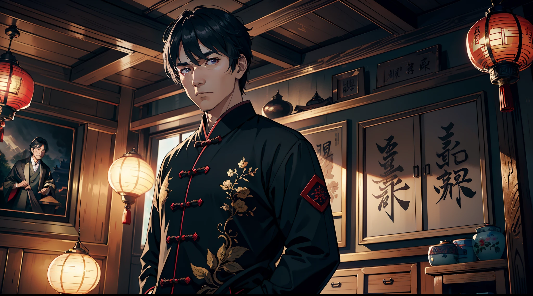((tmasterpiece,best qualtiy)),illustratio,Ultra-detailed 8K,Photorealsitic,Clear focus,A highly detailed,Professional lighting,Colorful detailed,(Rural China,A middle-aged uncle,Wear clothes full of patches,Black colored eyes,Black color hair),are standing
