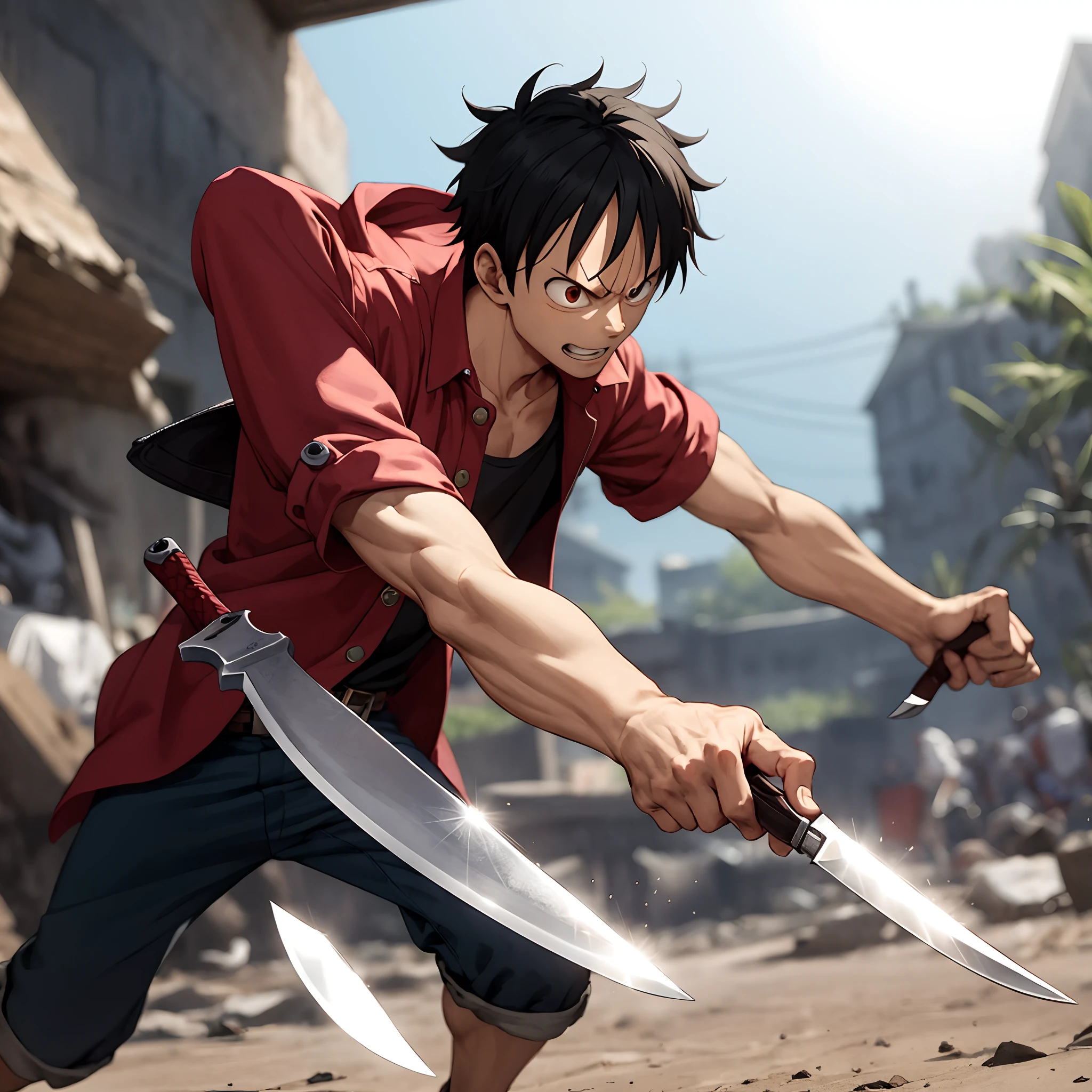 Luffy holds Solon's knife