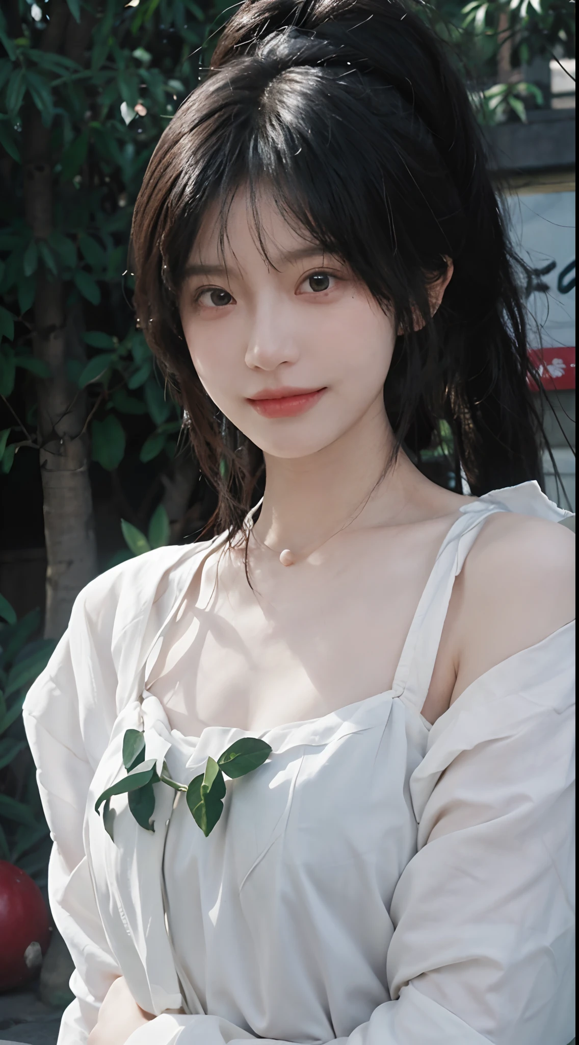 best qualtiy, 超高分辨率, (realisticlying:1.4), head gear,Baoyu Girl, High ponytail,A pair of clear and moving peach blossom eyes,Royal Sister,校服,sunshine on face,Scroll,(School playground:1.4),(choker necklace:1.2),(Fair skin:1.9),(full bodyesbian:1.2)a sense of atmosphere,a beauty girl, ssmile,head straight-looking at viewer, closeup cleavage ,(Photorealistic:1.4),1girll,Sexy,(Upper body:1.4),(Wet body),(:1.2)