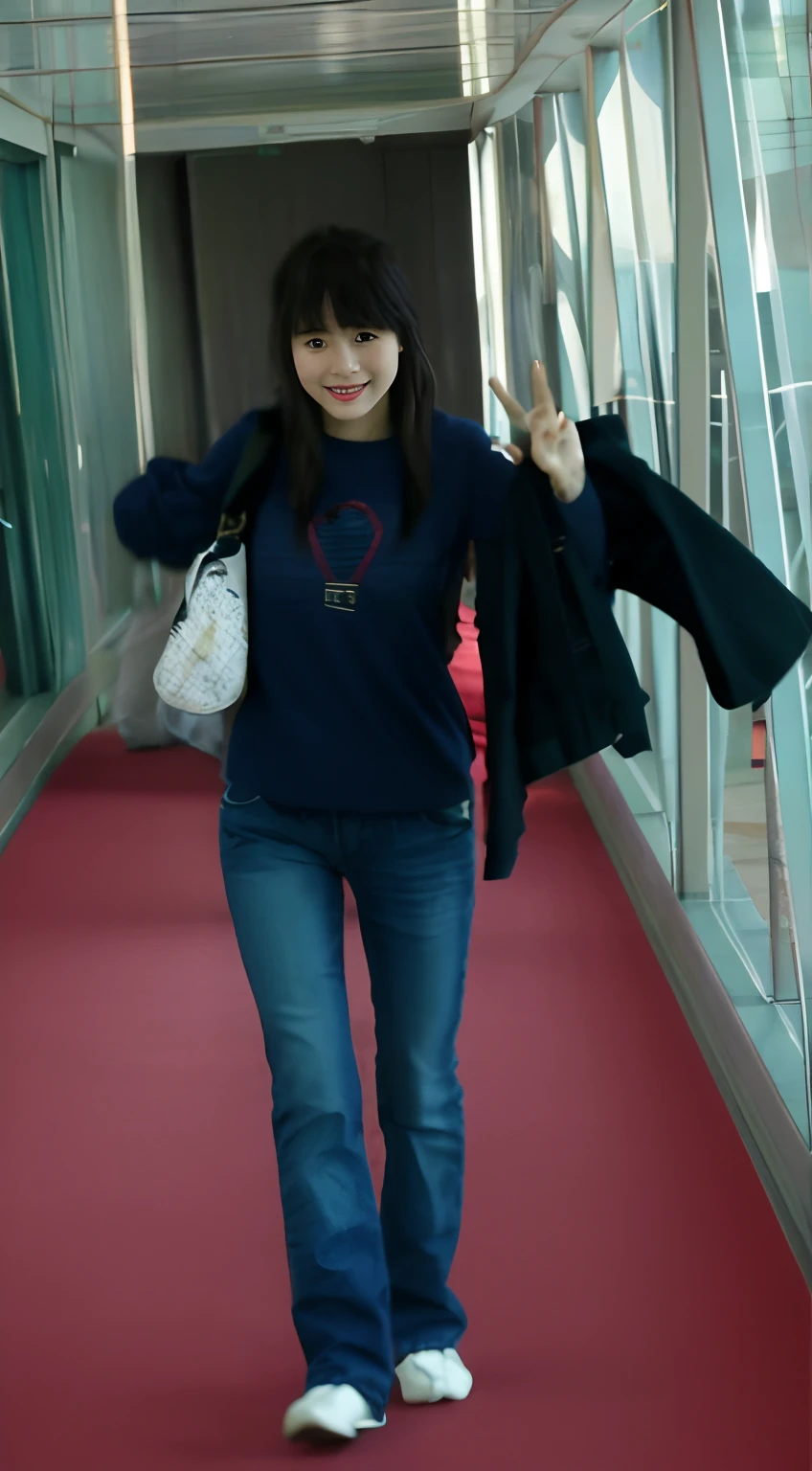 Greedy woman walking down the hallway with handbag and jacket, krystal, full-body xianxia, jia, park jimin, bae suzy, appearing in a shopping mall, kawaii shirt and jeans, in mall, Photo ( far _ Shot ), Korean girl, ( ( ( Wearing jeans ) ) ), ji-min, Lee Ji-eun