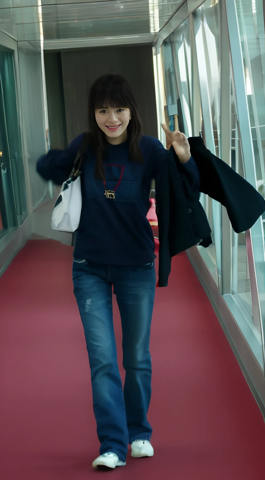 Greedy woman walking down the hallway with handbag and jacket, krystal, full-body xianxia, jia, park jimin, bae suzy, appearing in a shopping mall, kawaii shirt and jeans, in mall, Photo ( far _ Shot ), Korean girl, ( ( ( Wearing jeans ) ) ), ji-min, Lee Ji-eun