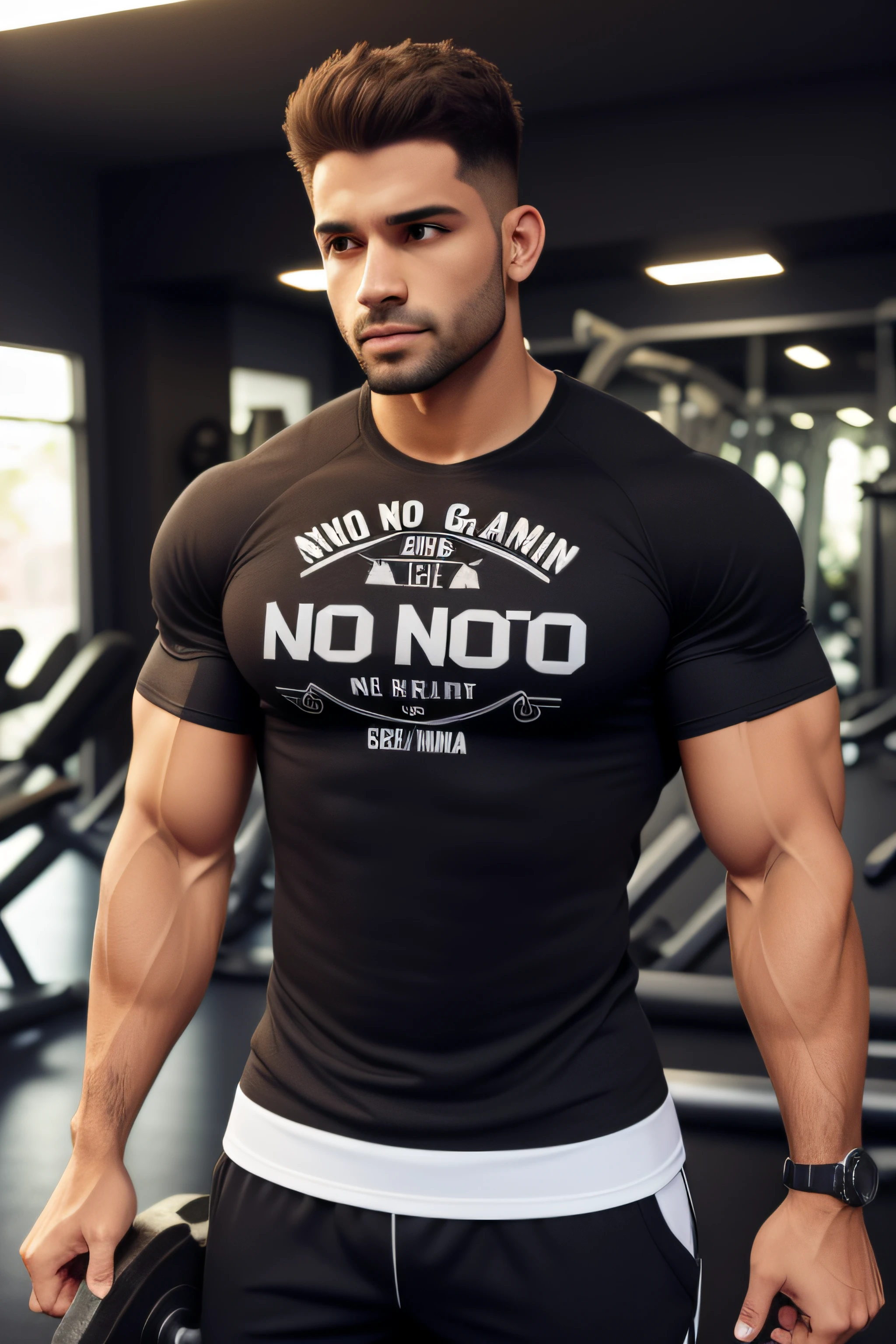 crie uma estampa de camiseta com o tema gym escrito "no pain, no gain"