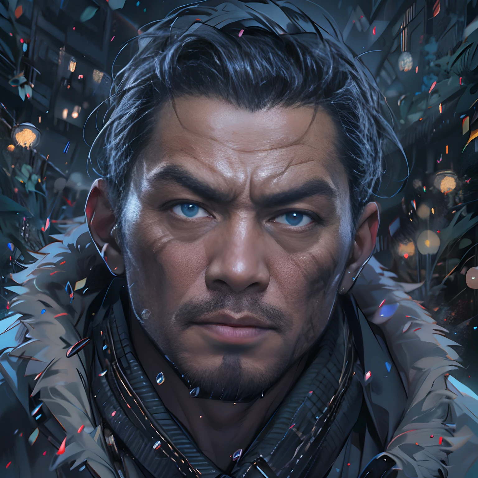 A cold-looking man biting his lip, staring at me with a firm and threatening gaze, ,in the style of the stars art group xing xing, 32k, best quality, masterpiece, super detail, high details ,