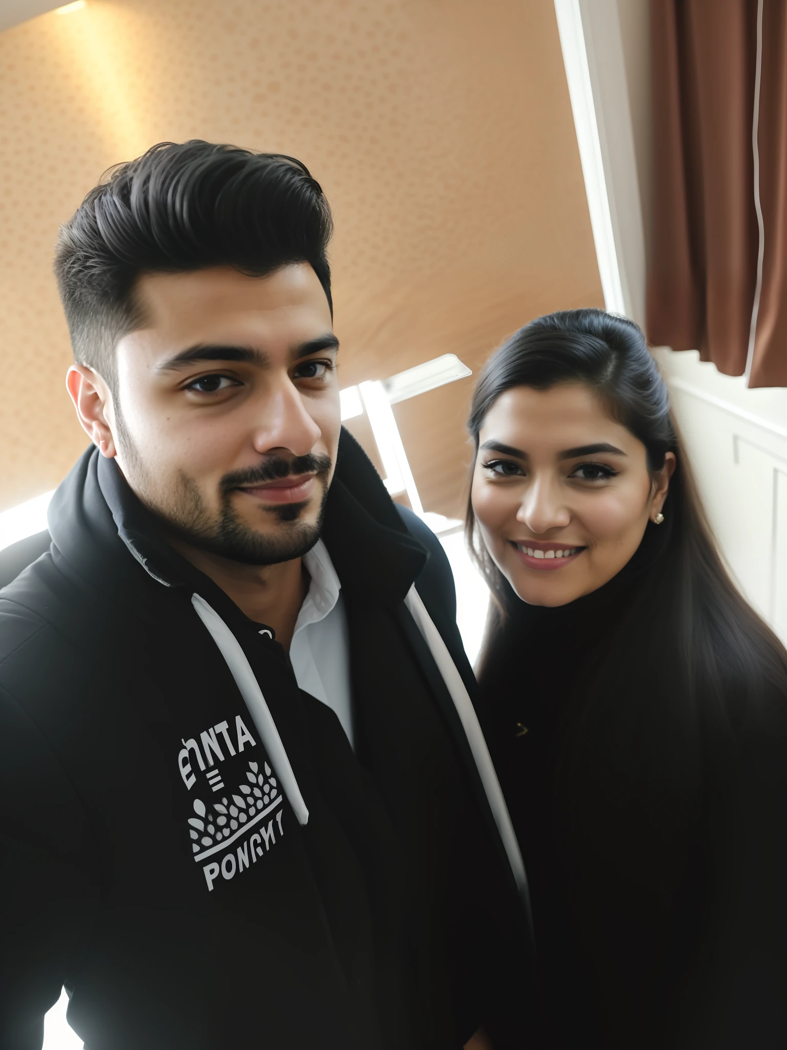 there is a man and a woman standing together in a room, lovely couple, profile pic, in love selfie, profile image, profile picture, facebook post, ghutra and egal, portait photo profile picture, selfie photo, happy couple, selfie, taken with sony alpha 9, 8k selfie photograph, couple, photo taken with nikon d750