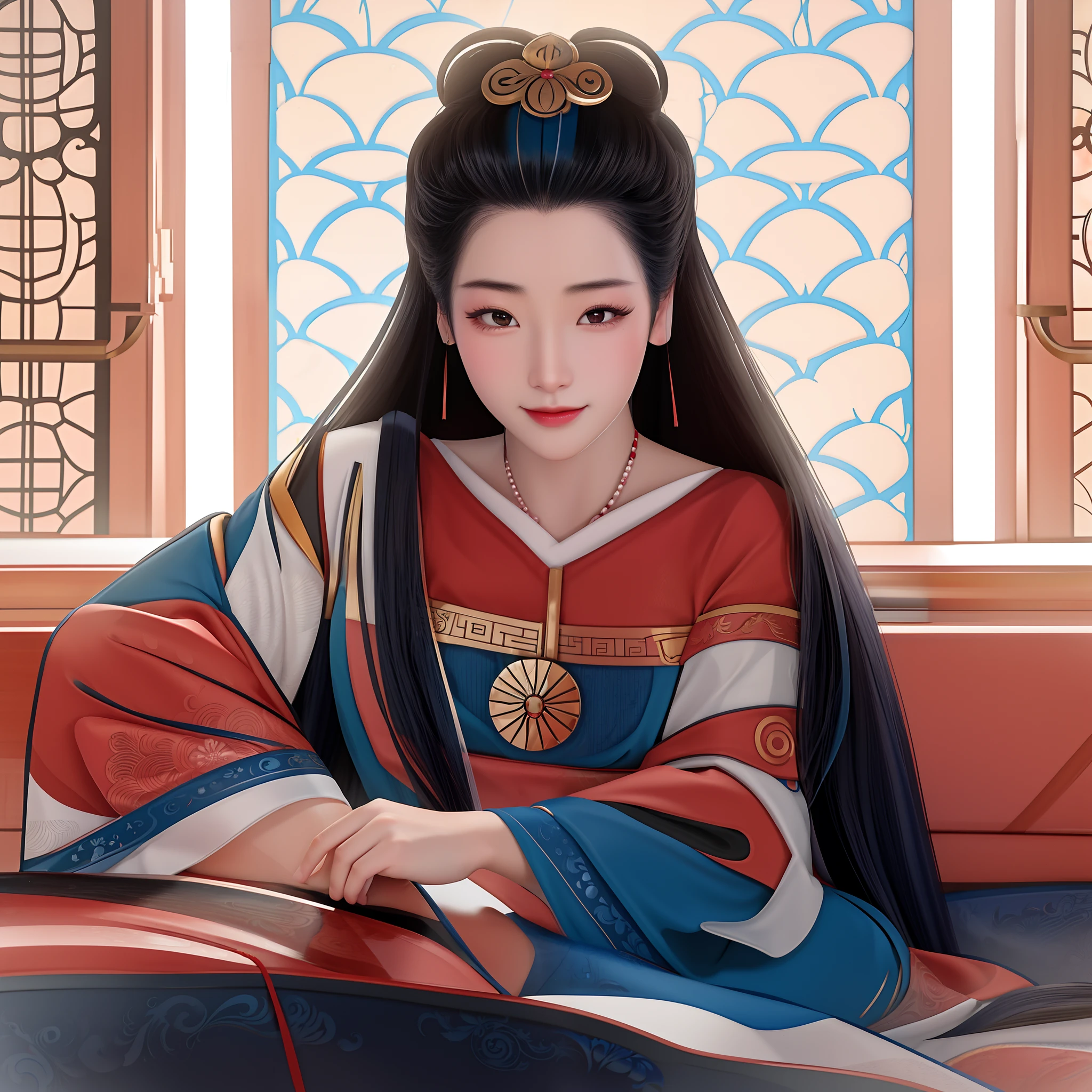 There's a woman in a blue dress sitting in a bathtub, Princess of the Ancient Asian Dynasty, Princesa chinesa antiga, uma bela imperatriz fantasia, palace , Uma menina em Hanfu, Imperatriz chinesa, Princesa chinesa, inspirado em Li Tang, inspirado em Yun Du-seo, Belezas chinesas antigas, Retrato de Mulan, inspirado em Lan Ying, Deusa japonesa.