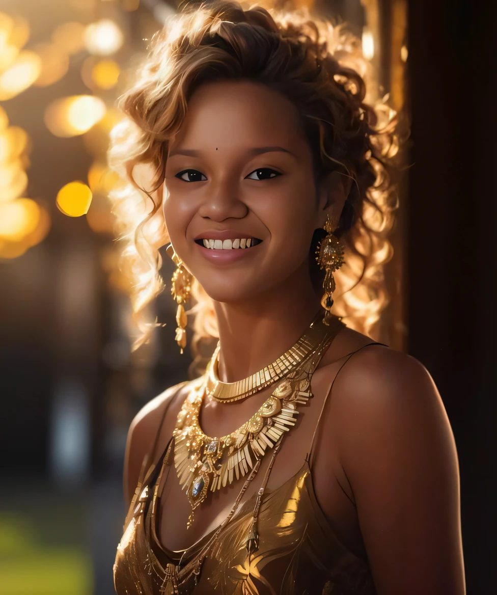 um close up de uma mulher com um vestido dourado e colar, mulher linda, deusa bonita, wears an egyptian ankh necklace, adornos dourados, lindo lindo, deusa jovem, adornos dourados, lindo lindo, Godess, usando joias de ouro, usando uma corrente de ouro, linda mulher bonita, africana de pele clara, photoshoot real rainha dos oceanos