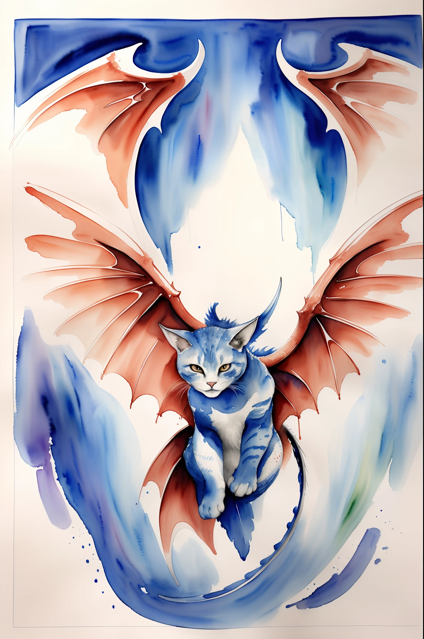Cats、Dragon wings、、watercolor paiting