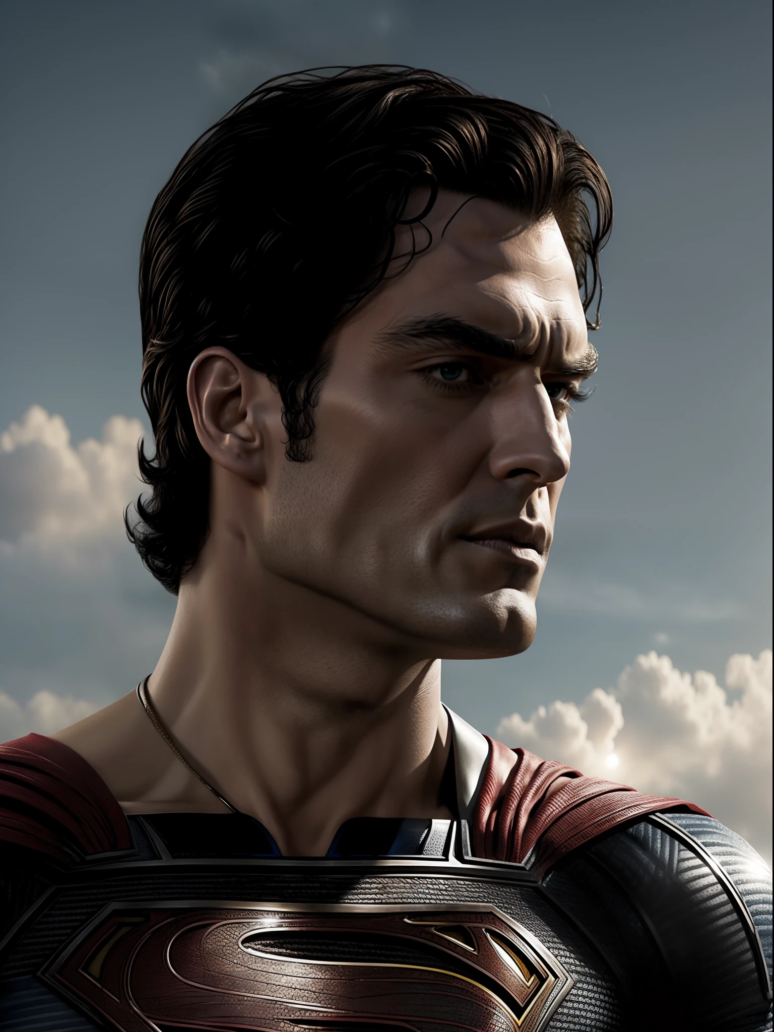 (henry cavil as superman), (Art by Jim Lee) magnificent sky background, dramatic, gorgeous, award winning, masterpiece,