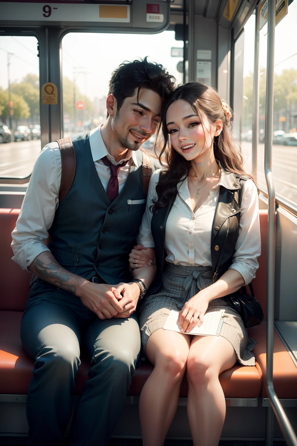 Couple riding a tram