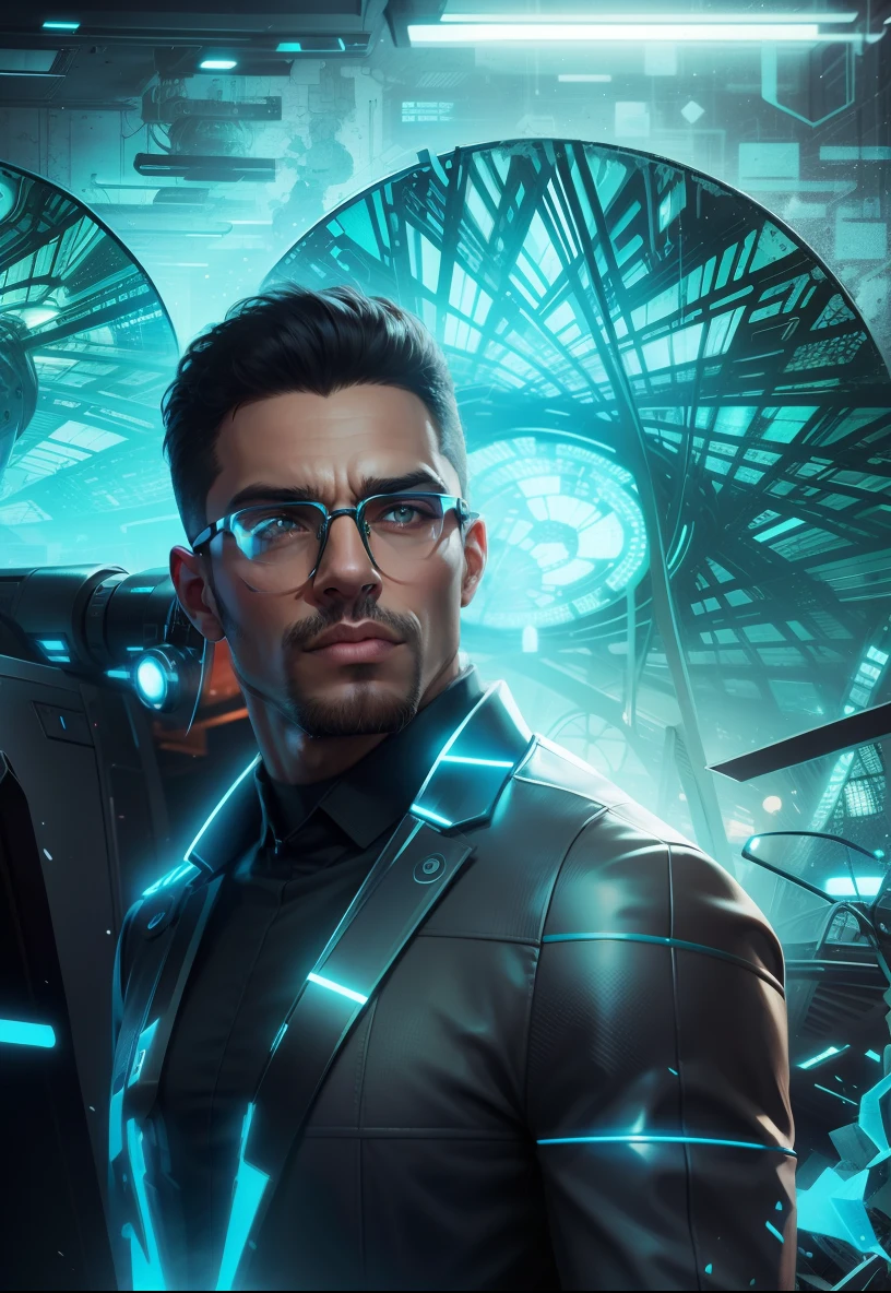 Futuristic background with glasses realistic face