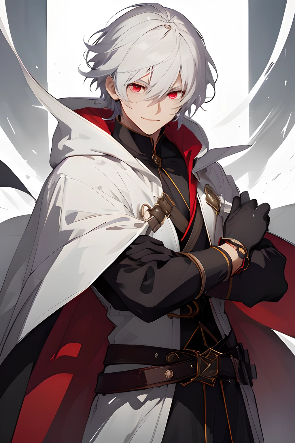 Personaje de anime con cabello blanco y ojos rojos sosteniendo una espada, ojos rojos, sonriendo, Arte clave del anime, Keqing de Genshin Impact, Genshin, Arte Zerochan, El vampiro, Personaje de Genshin Impact, Personaje masculino de anime, shigenori soejima illustration, Zhongli de Genshin Impact, Badass Anime 8K, Arte detallado del personaje de anime, Chico alto de anime con ojos azules