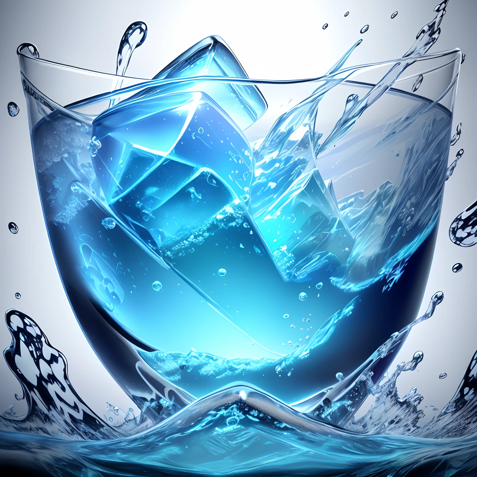 Ice cubes fall into the blue coctail. The drink splashes out large Digital art