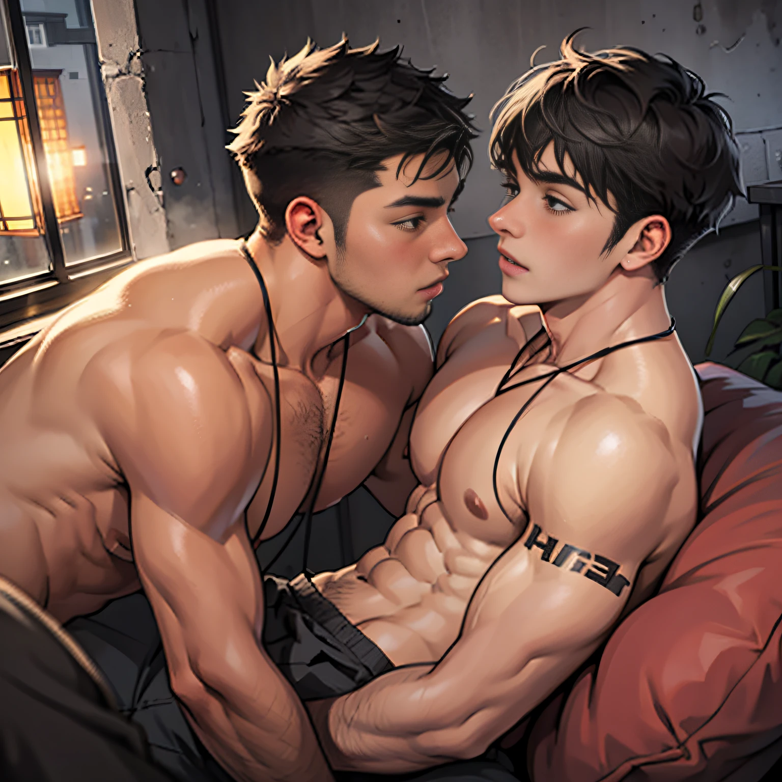 Two boys kissing，hostel，Raised sexy