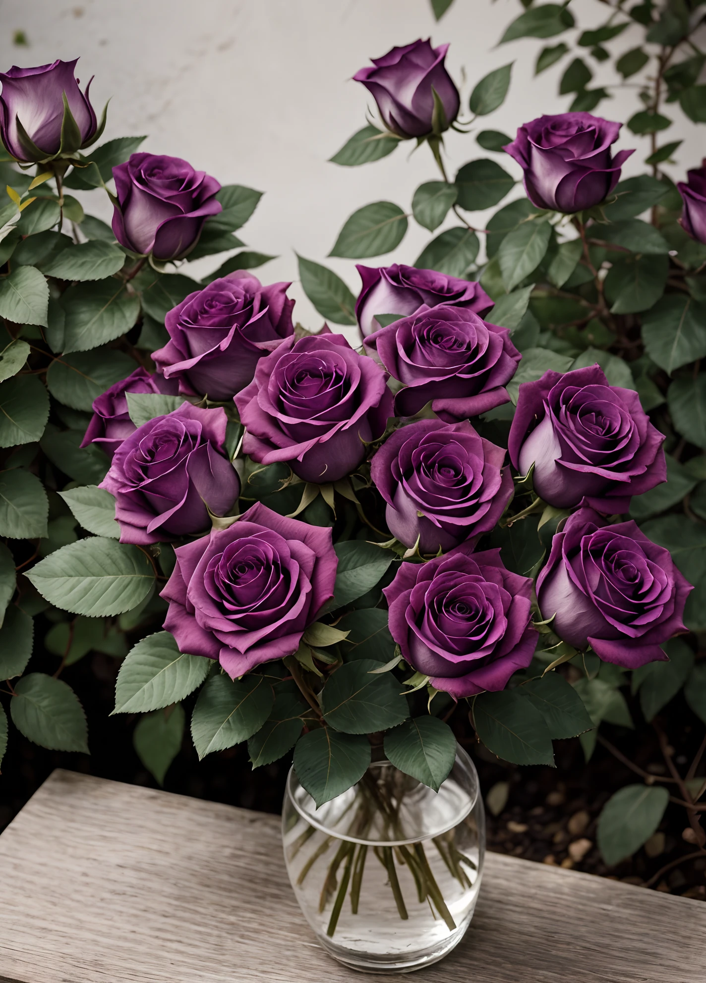 RAW photo of purple roses，small detailed，realisticlying，Ultra-realistic photos，8K  UHD，Digital SLR，softlighting，high high quality，filmgrain，Fujifilm XT3，（tmasterpiece）trpical garden（pondering：2）（originality：2）