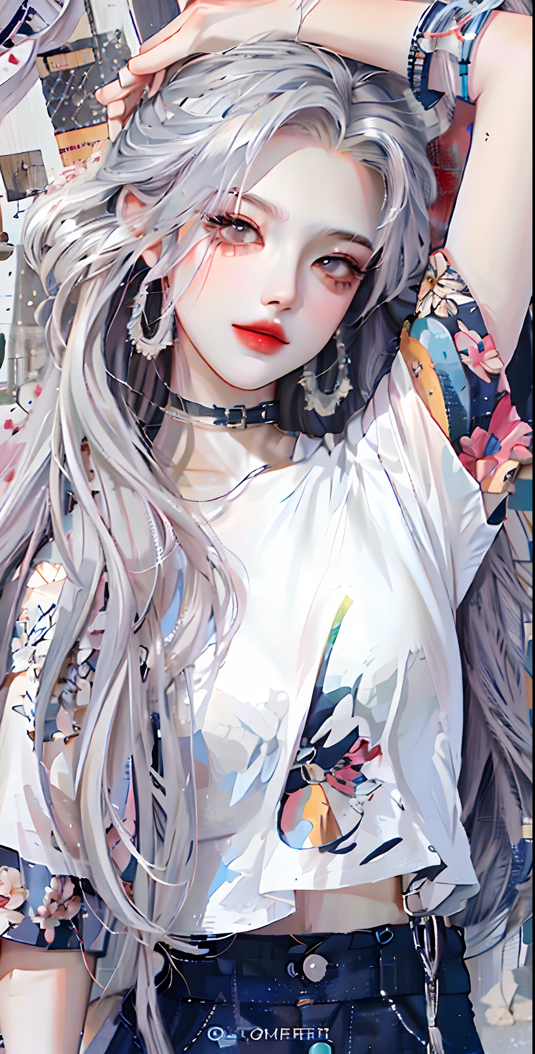 a close up of a person with long hair wearing a white shirt, Perfect white haired girl, with long white hair, long white hair, Realistic anime 3 D style, Style anime, Silver hair (pony tails), Anime style. 8K, Girl with white hair, Girl silver hair, Anime girl with long hair, Silver hair girl, Beautiful anime style, Flowing white hair