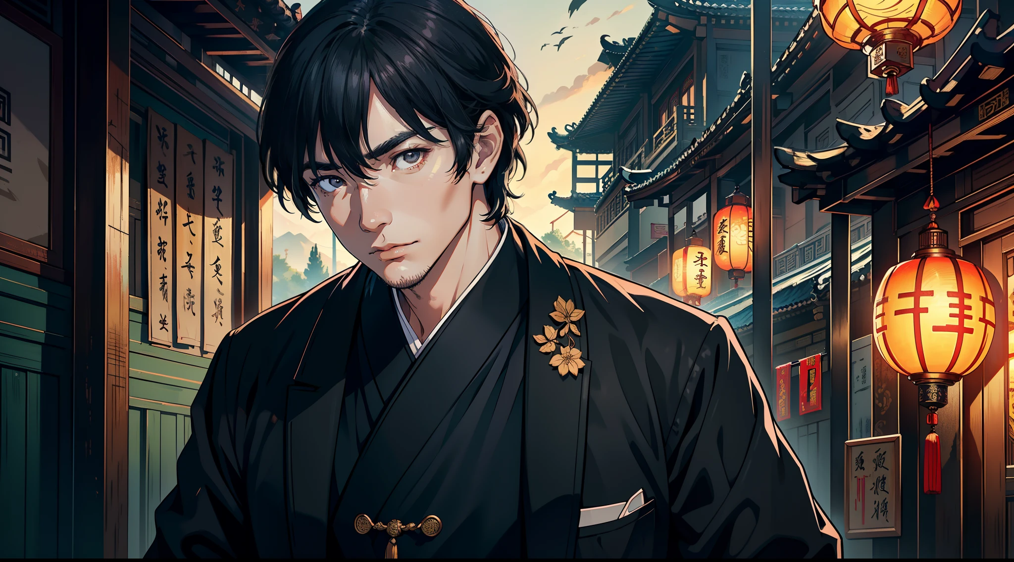 （（tmasterpiece，best qualtiy）），illustratio，Ultra-detailed 8K，Photorealsitic，Clear focus，A highly detailed，Professional lighting，Colorful detailed，(Rural China，A middle-aged uncle，Wear clothes full of patches，Black colored eyes，Black color hair)，are standing