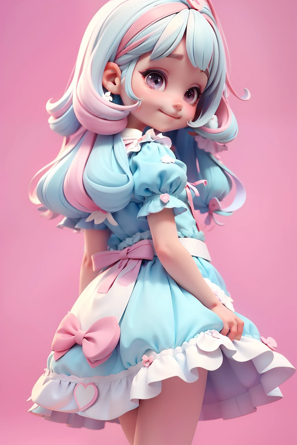 Loli Alice in the wonderland, menina meiga, olhos castanhos delicados, tom pastel, cabelo e roupa multicolorido, sorriso delicado, fundo simples e branco