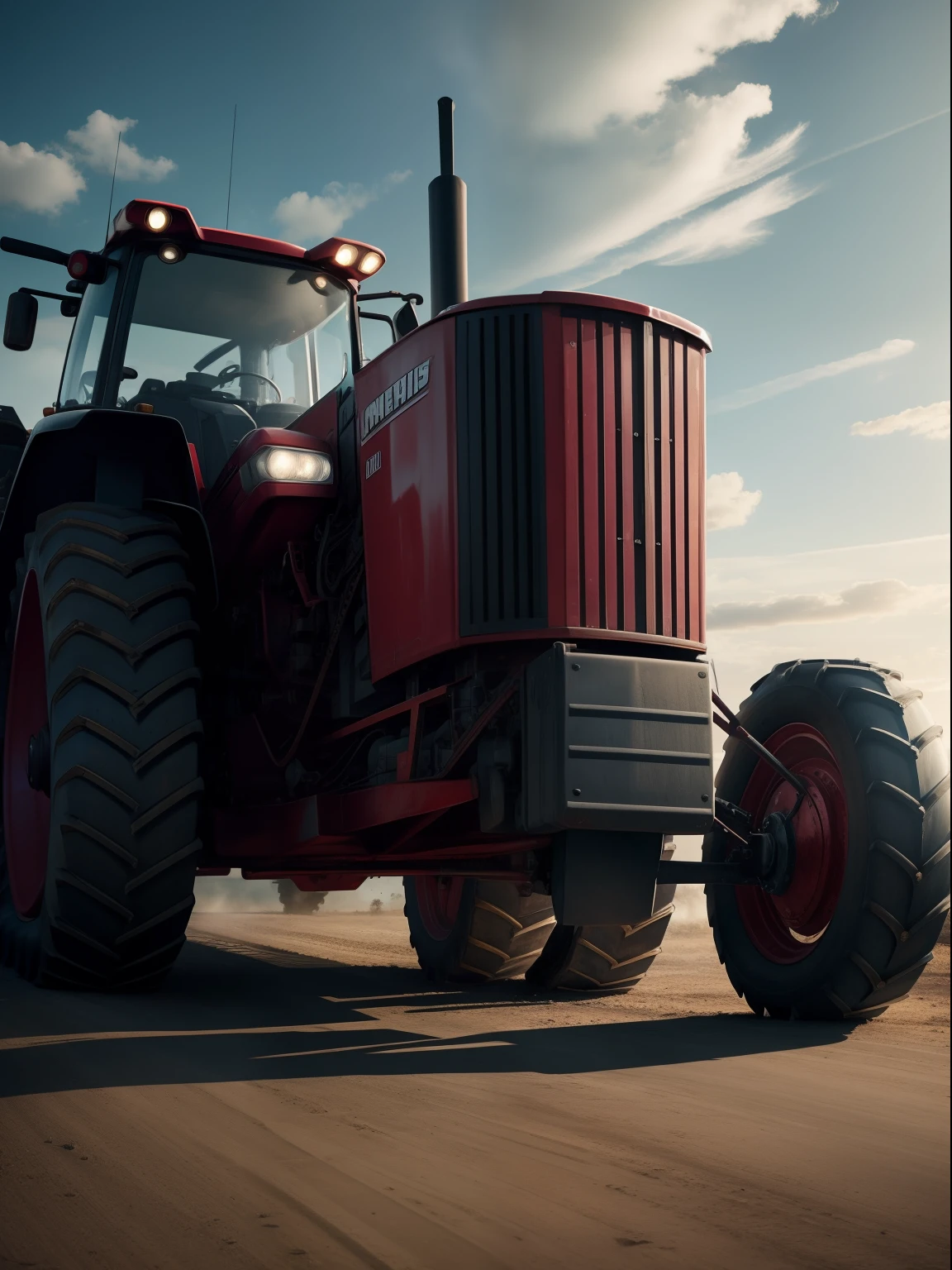 A Dramatic tractors as a captain America, cinematic, extreem realistic, extreem detailed, extreem Sharp, wide angle shot
