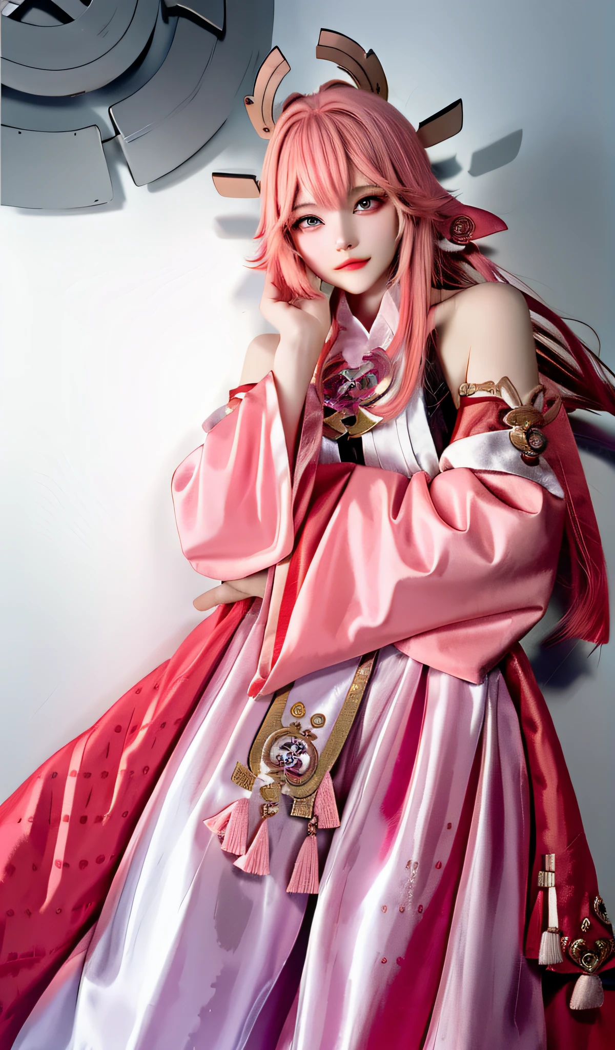 Sleeping girl, 22 years old, realistic, she is wearing long pants, she is wearing pink pajama, brown hair.