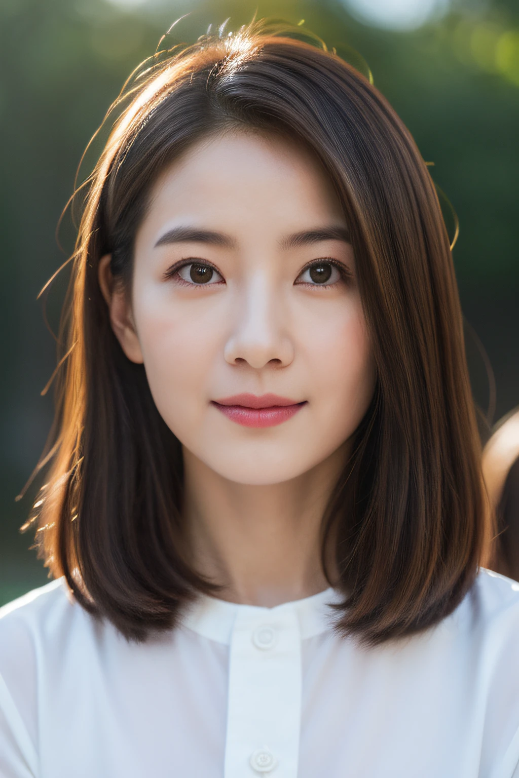 long Brond Hair、Bright brown eyes、infp young woman、physician、cute little、Innocence、Photorealsitic、lensflare、looking at the viewers、shinny skin、校服、intricate-detail、masterpiece、top-quality、cinematric light、hight resolution、A detailed eye、detailed facial features