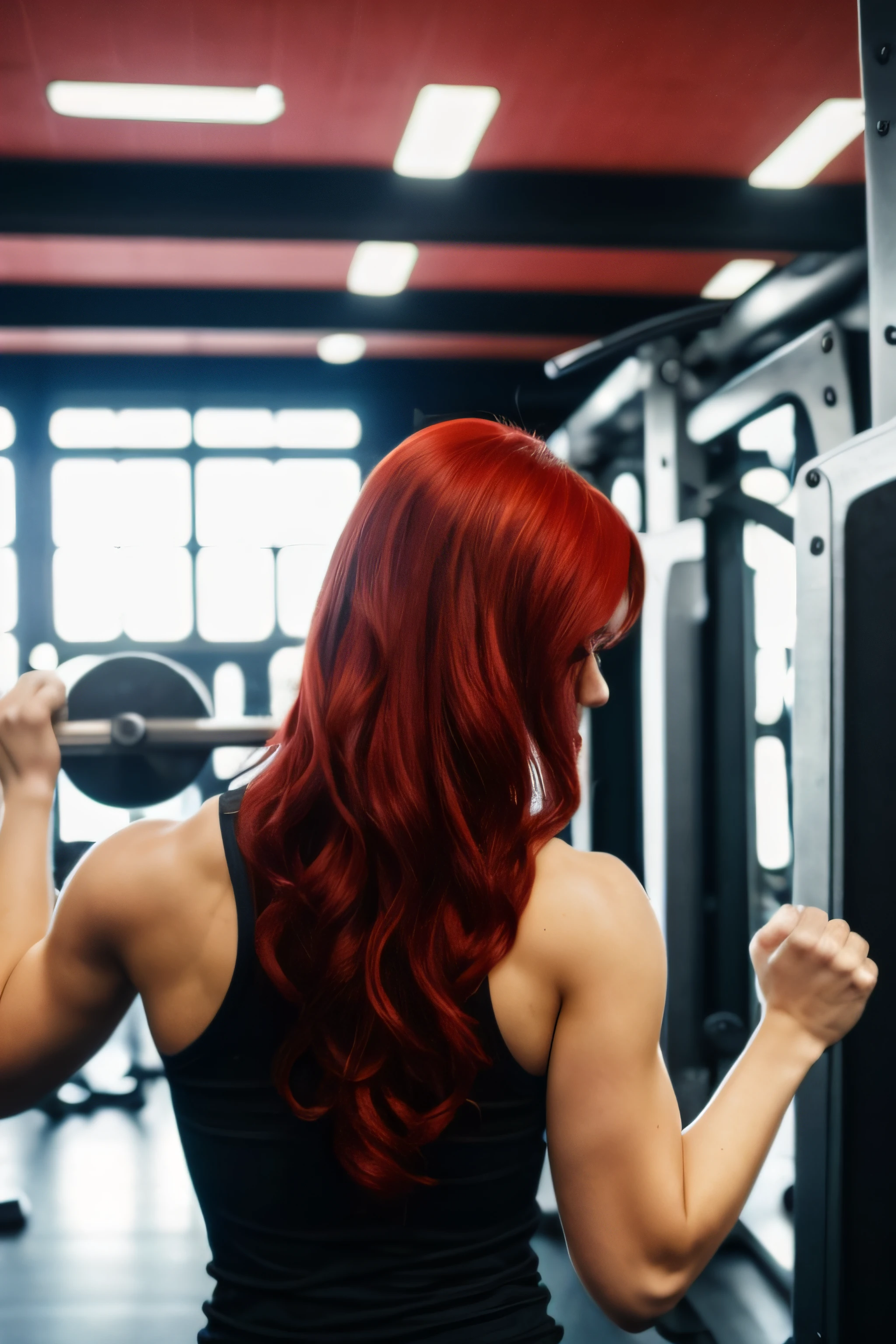 red hair girl in gym
