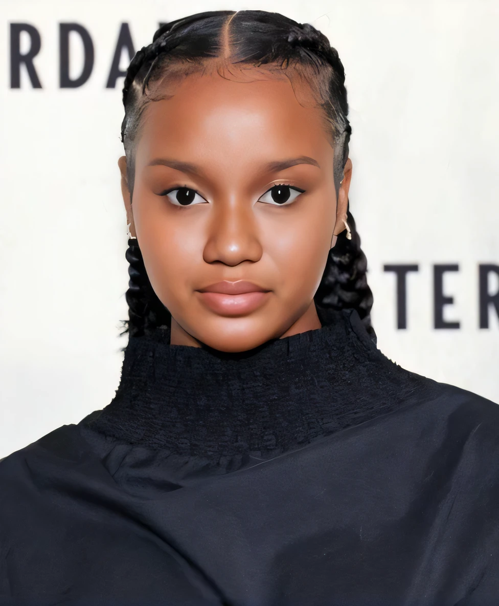 A closeup of a woman in a black shirt and braids, taken in the early 2020s, long black braids, black hair in braids, inspirado em Sophia Beale, long black braided hair, taken in the late 2010s, tomada em 2 0 2 0, com rabo-de-porco preto, long braided black hair, suave em _ O pano de fundo