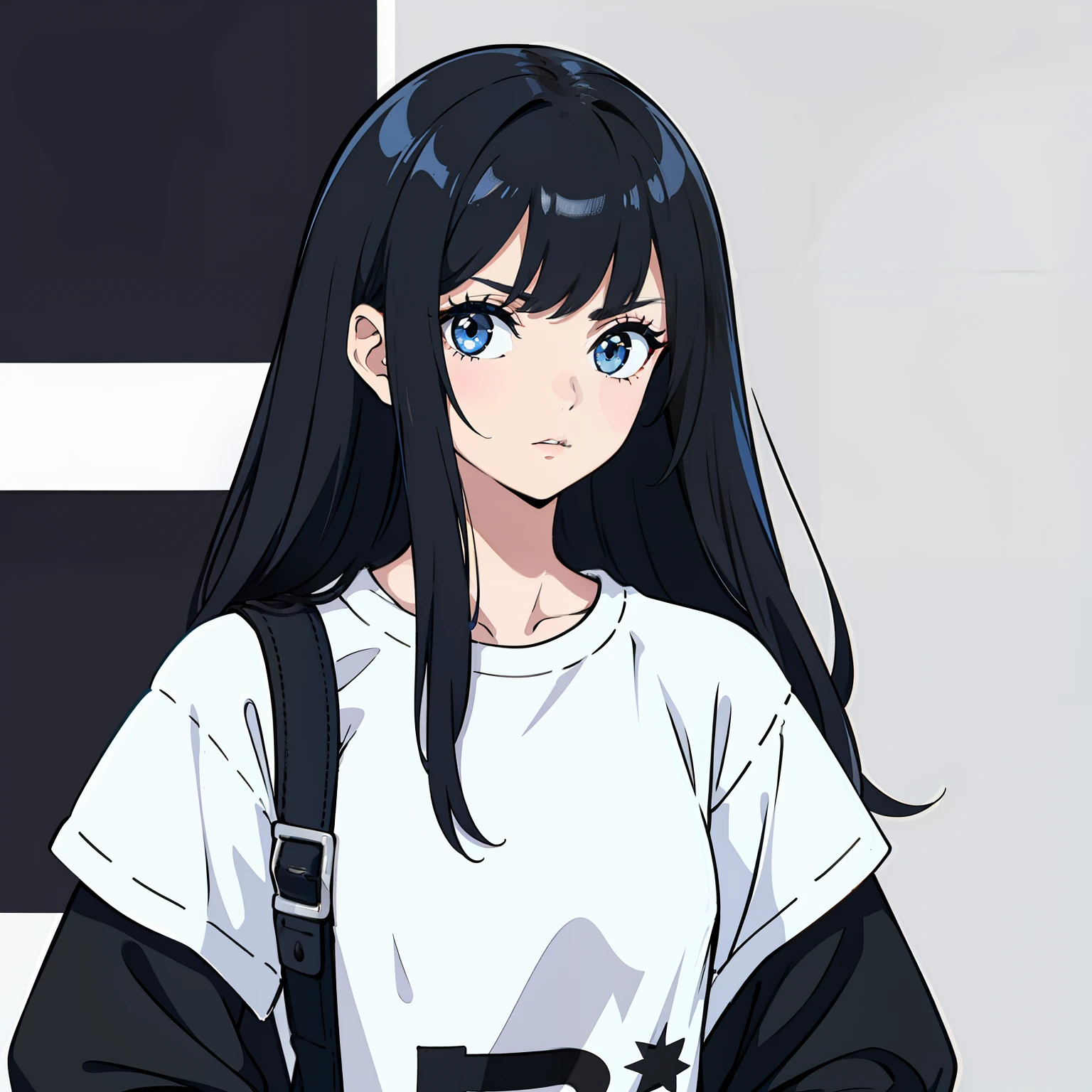 girl, side portrait, black and white,edgy accessories,sporty style, casual t-shirt, confident gaze, mo3nochrome color scheme, looking to the side, chic street fashion,head,Long Hair