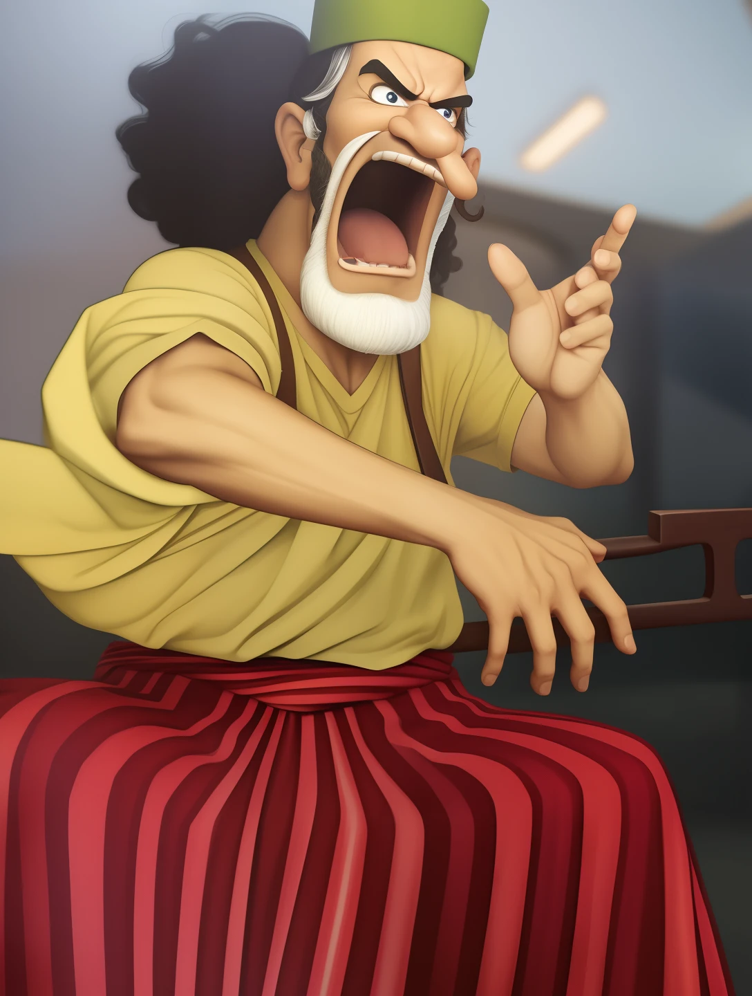 Usop, realistic photo, detail, 
original image,photo real, realistic,cool, angry face, big nose,long curly hair,long nose just like Pinocchio,fair young,