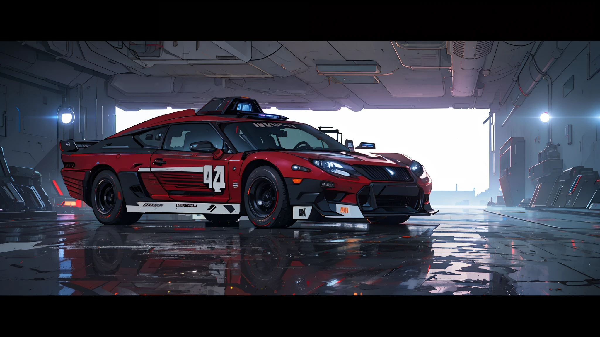(Masterpiece)+, (Best Quality)+, (Complex Detail)+, cyberpunk car, matte black paint, showroom concept, lens flare, camera artifact, professional photographer, 4k, HDR, longitudinal symmetry